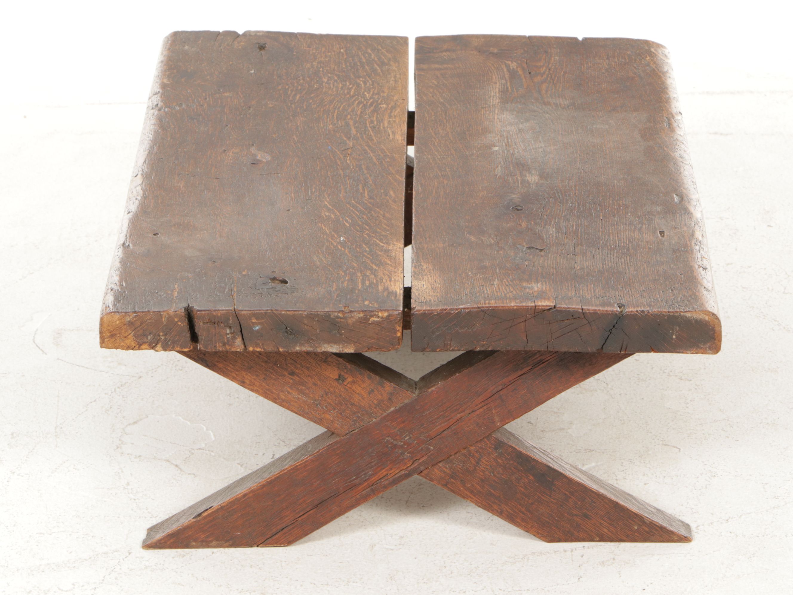 Primitive Style Wooden Low Table, Early to Mid-20th Century