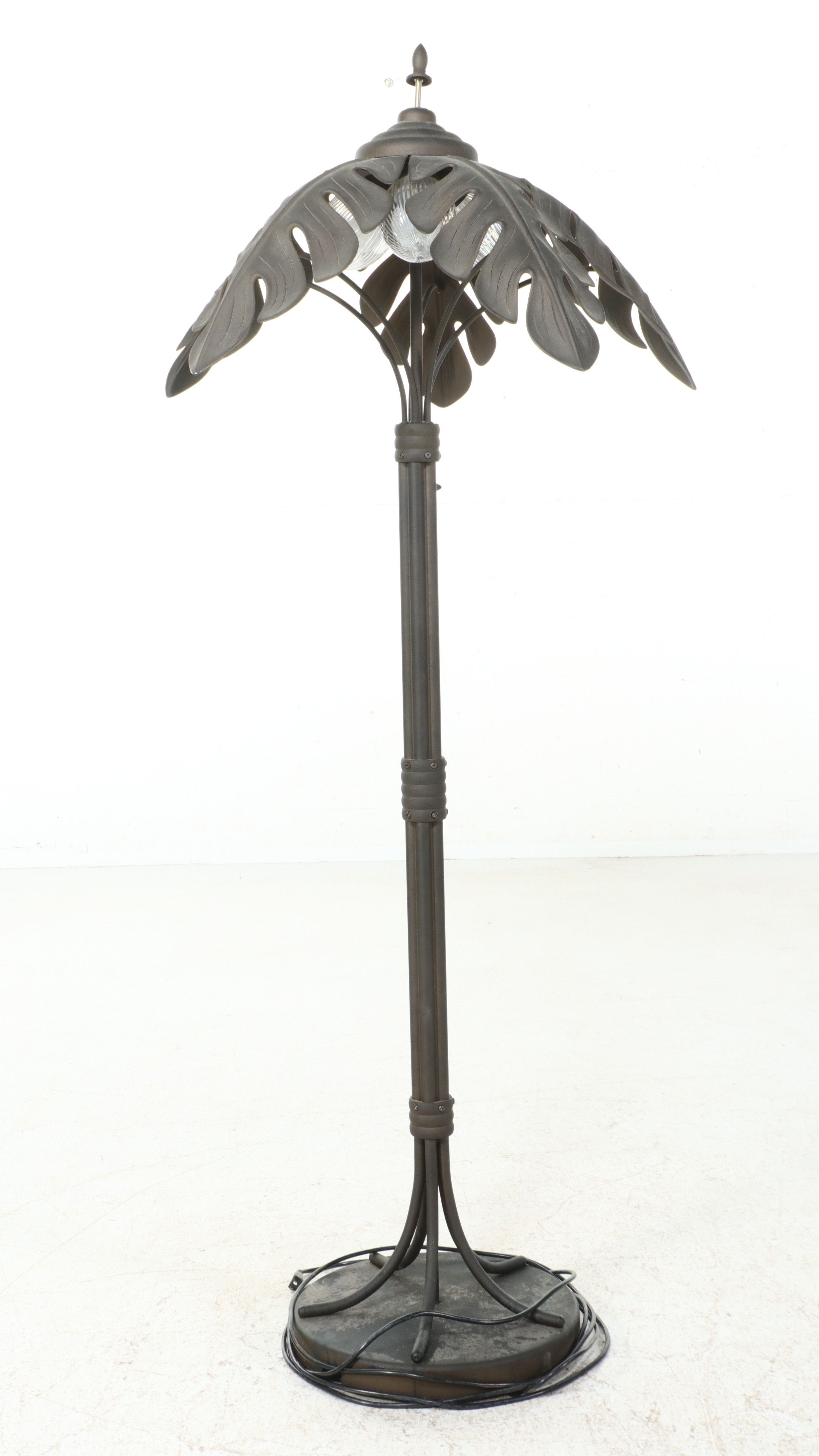 Bronzed Metal Palm Tree Floor Lamp with Coconut-Shaped Bulb Shades