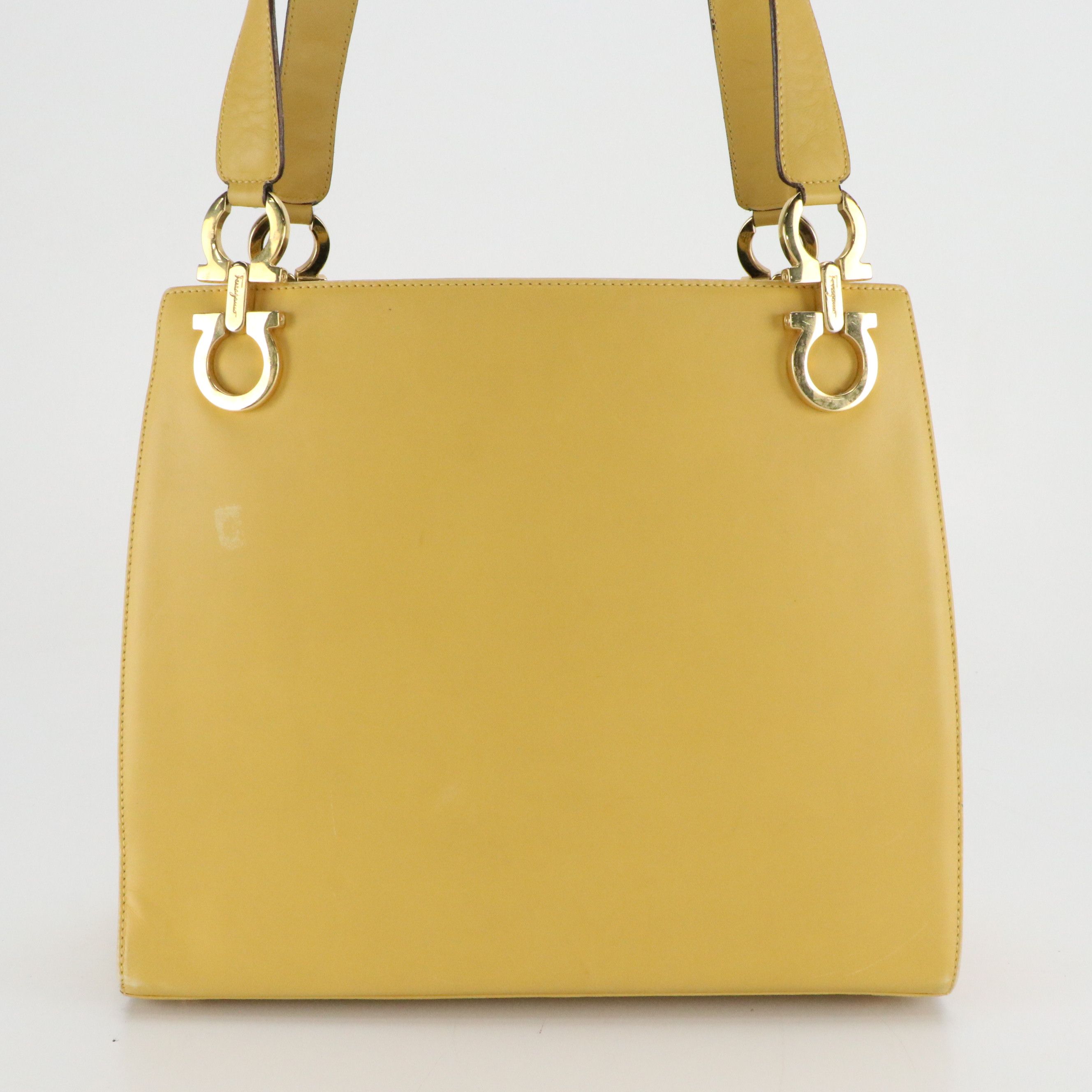 Salvatore Ferragamo Yellow Leather Shoulder Bag with Gancini Hardware