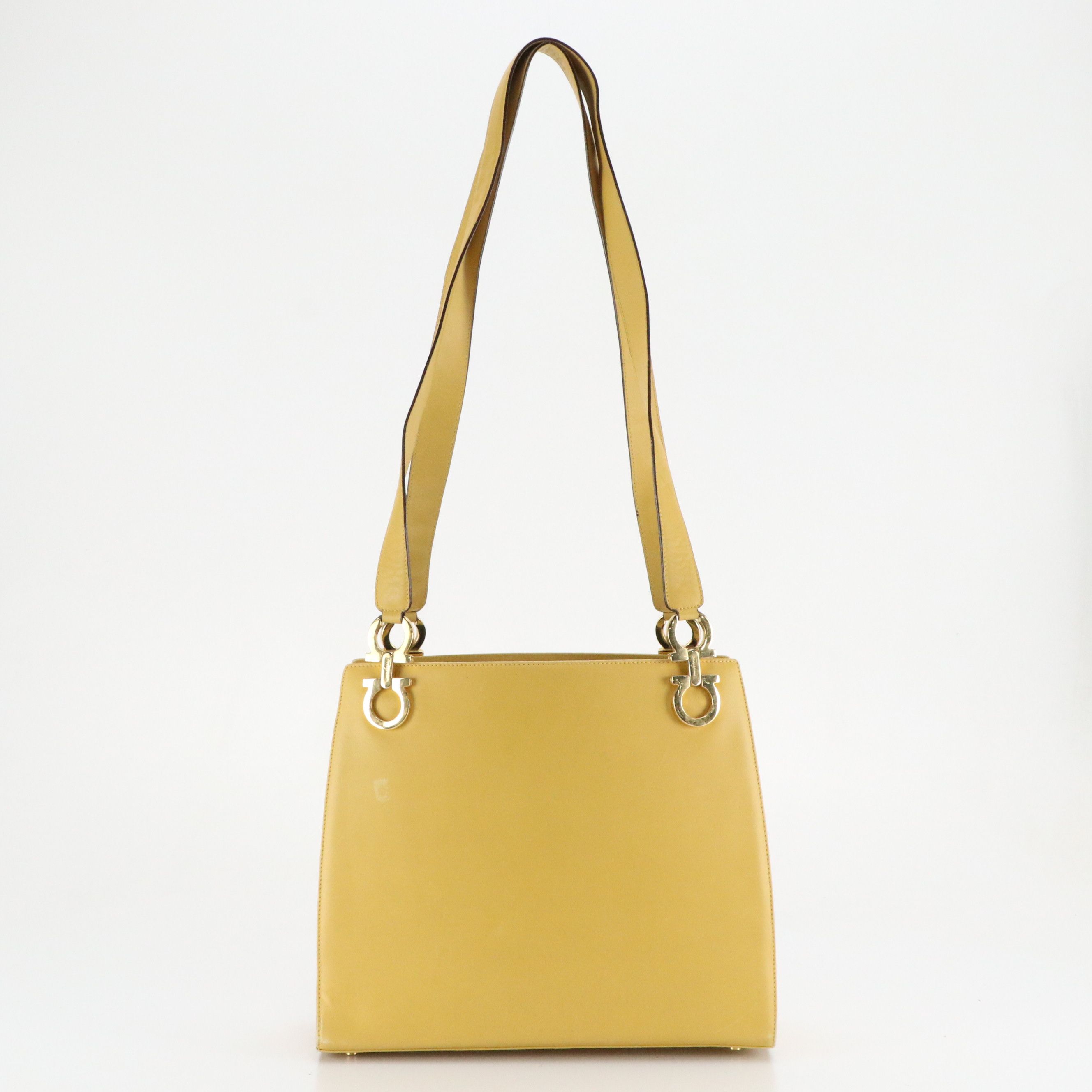 Salvatore Ferragamo Yellow Leather Shoulder Bag with Gancini Hardware