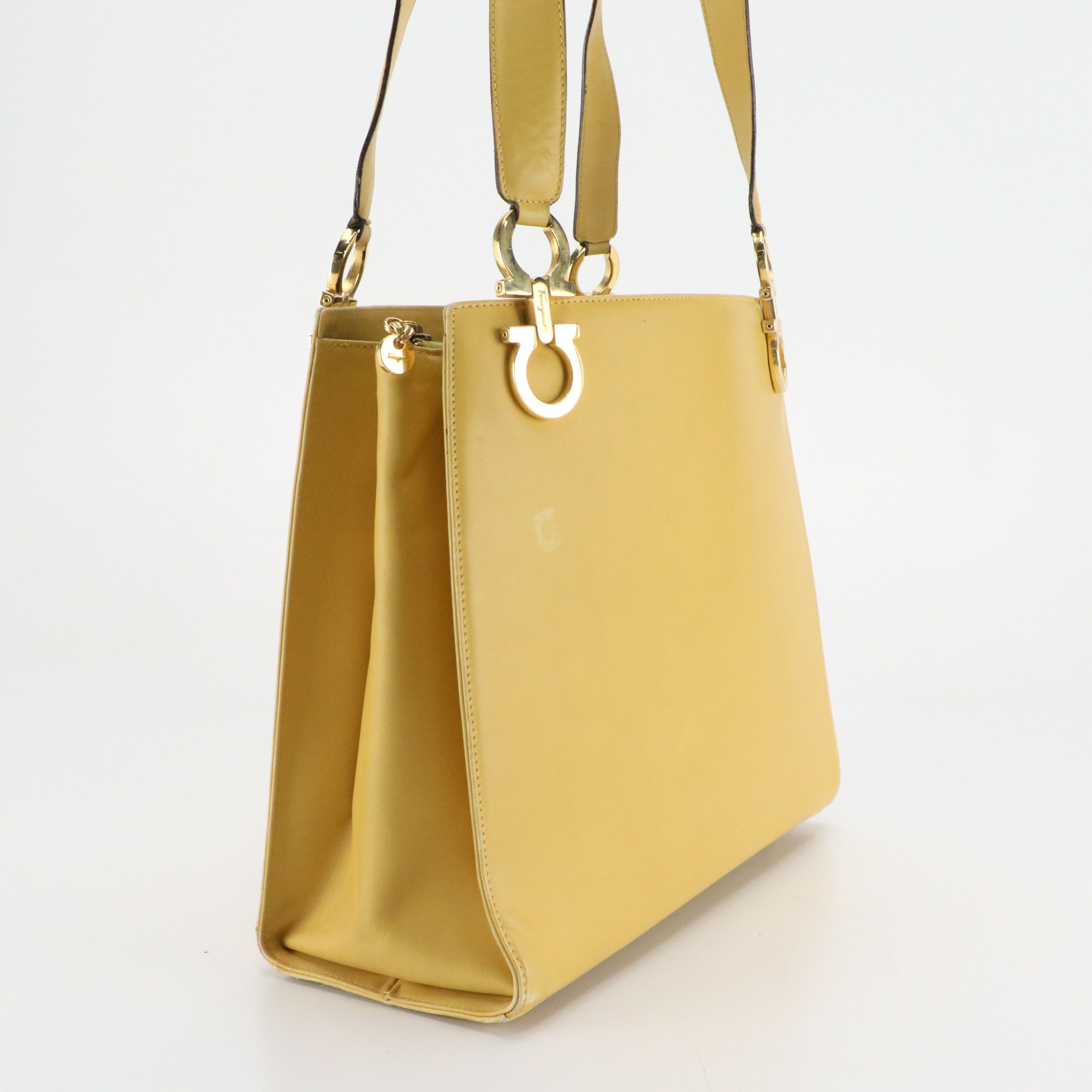 Salvatore Ferragamo Yellow Leather Shoulder Bag with Gancini Hardware