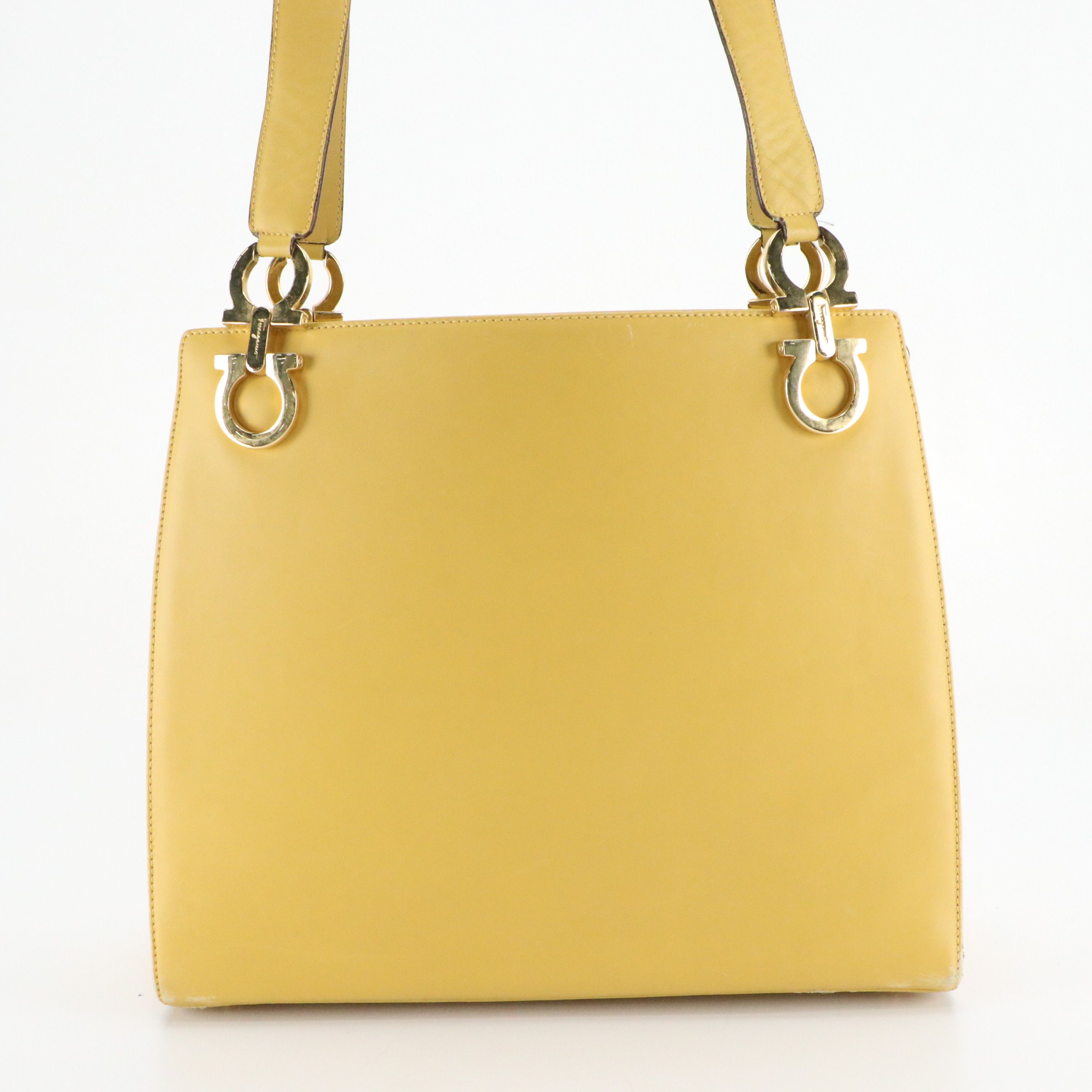 Salvatore Ferragamo Yellow Leather Shoulder Bag with Gancini Hardware