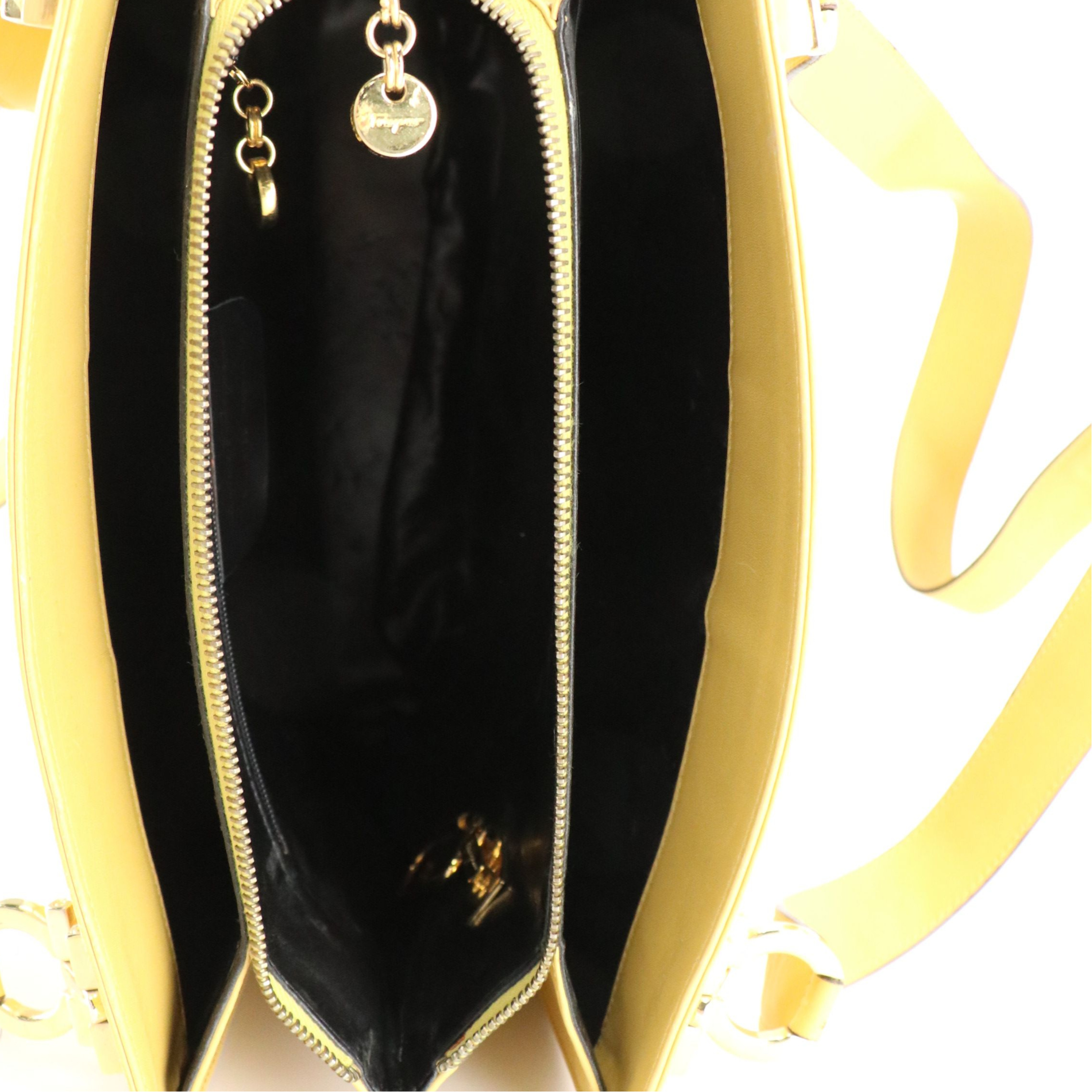 Salvatore Ferragamo Yellow Leather Shoulder Bag with Gancini Hardware