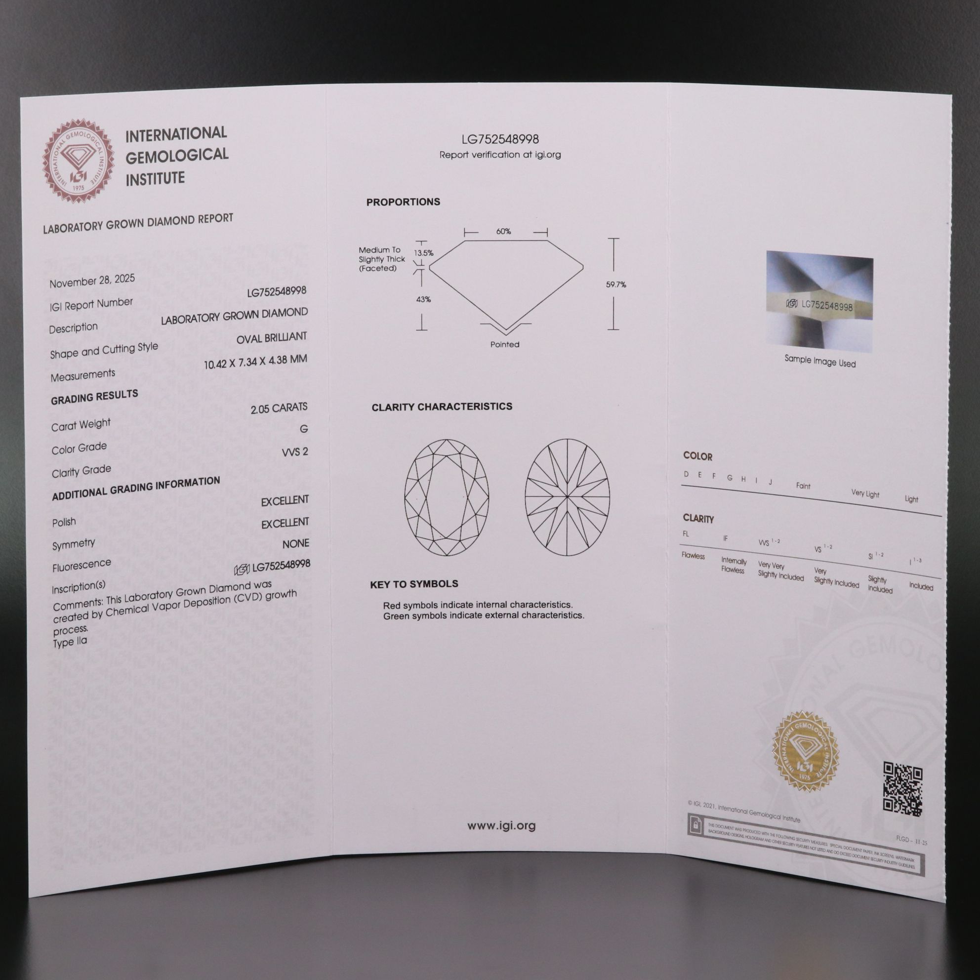 Loose 2.05 CT Lab Grown Diamond with IGI Report