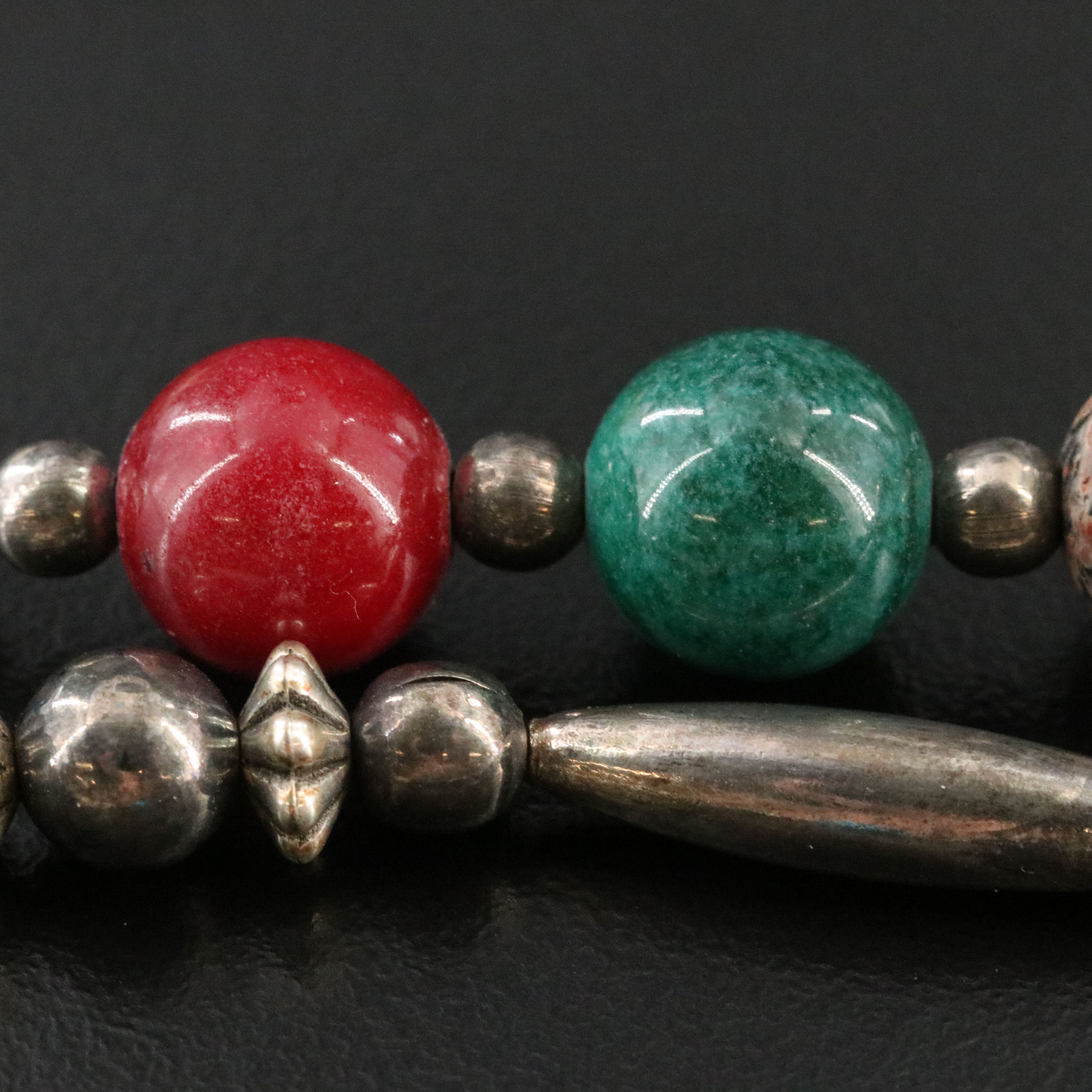 Sterling Inlay Pendant on Bead Necklace ft. Turquoise, Jasper, and Bone