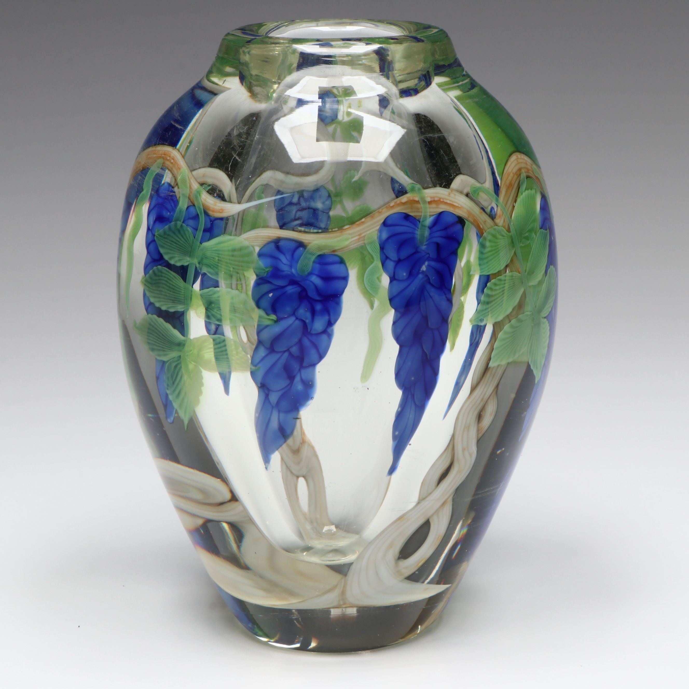 Orient & Flume Art Glass Grapevine Vase, 1988