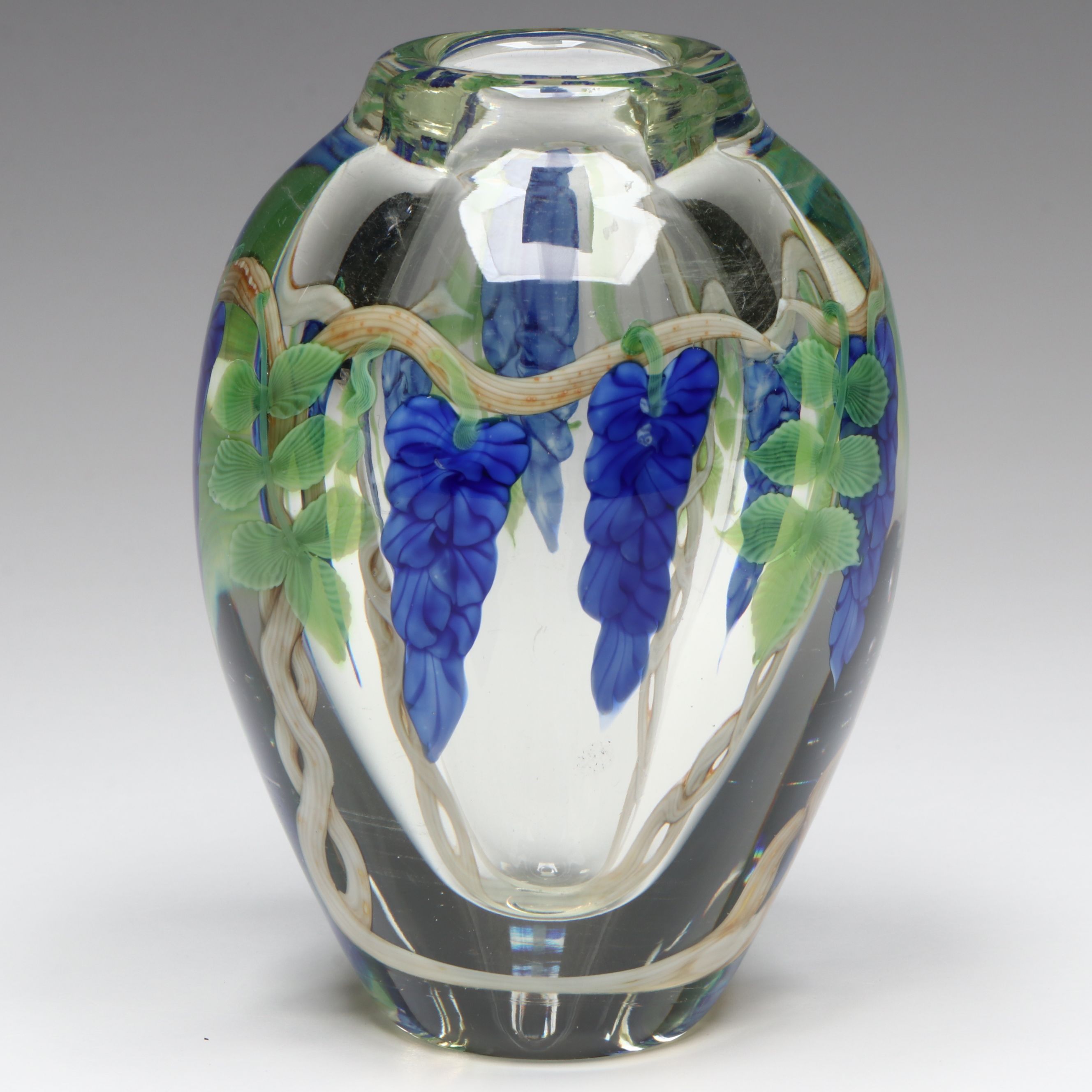 Orient & Flume Art Glass Grapevine Vase, 1988