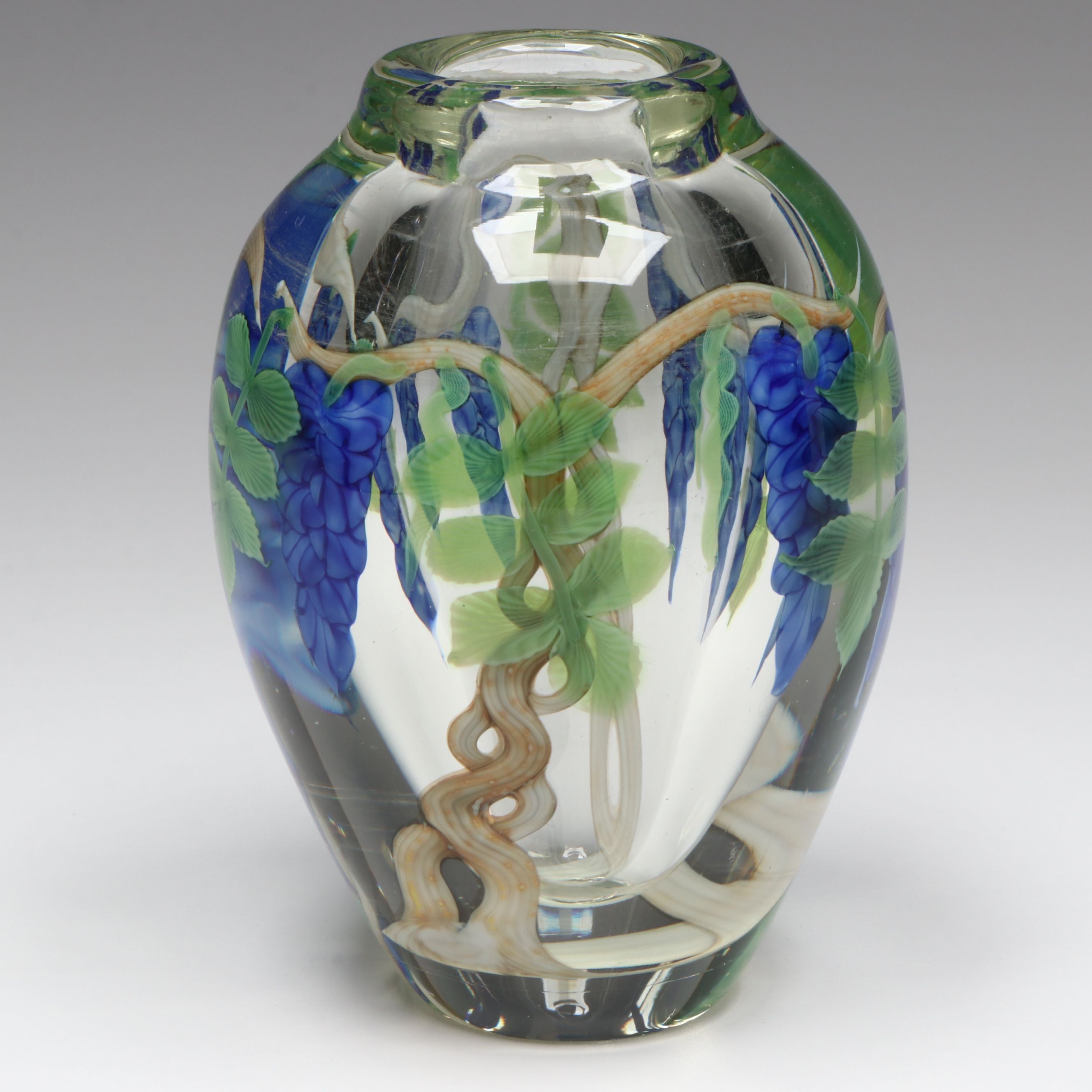 Orient & Flume Art Glass Grapevine Vase, 1988