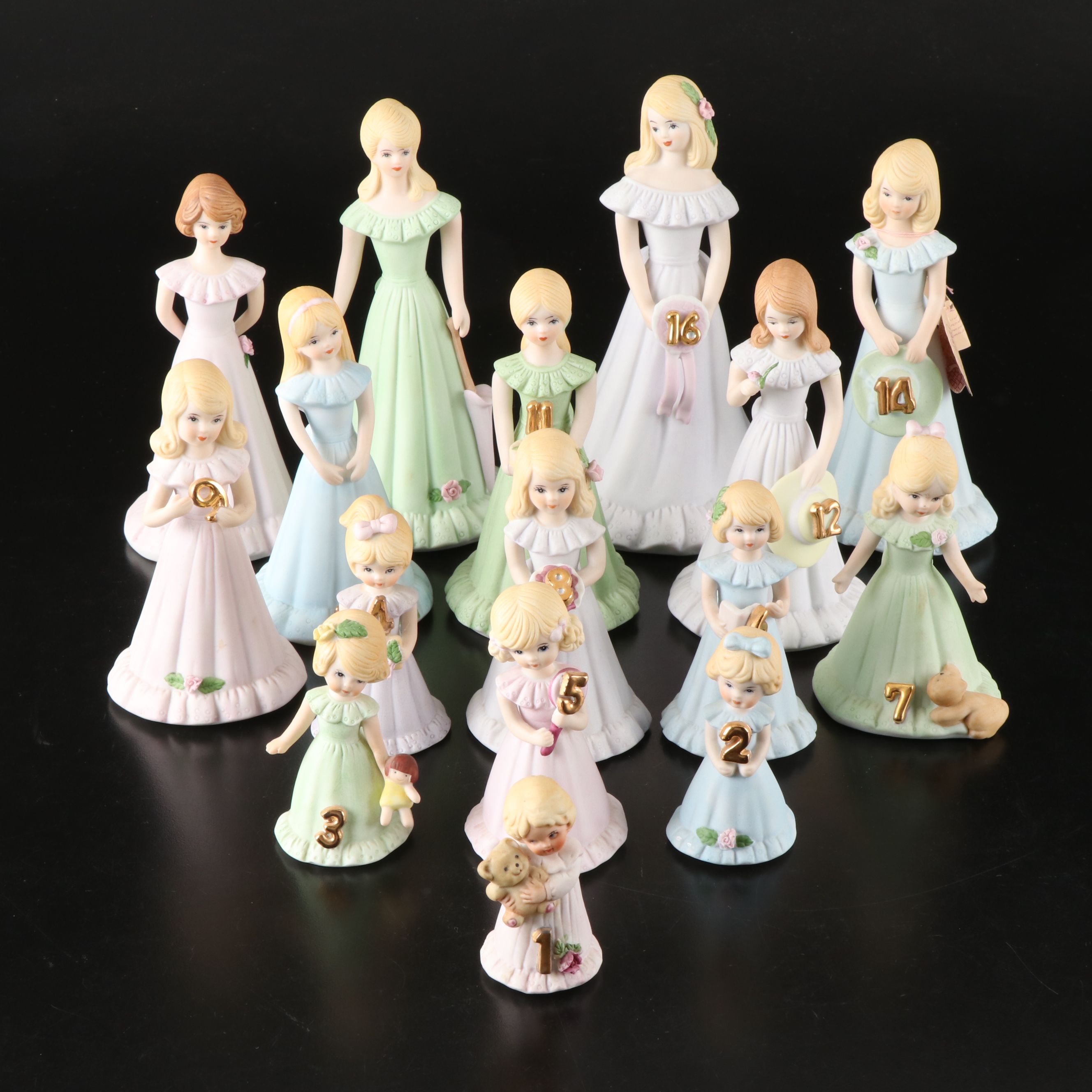 Enesco Growing Up "Birthday Girls" Porcelain Figurines
