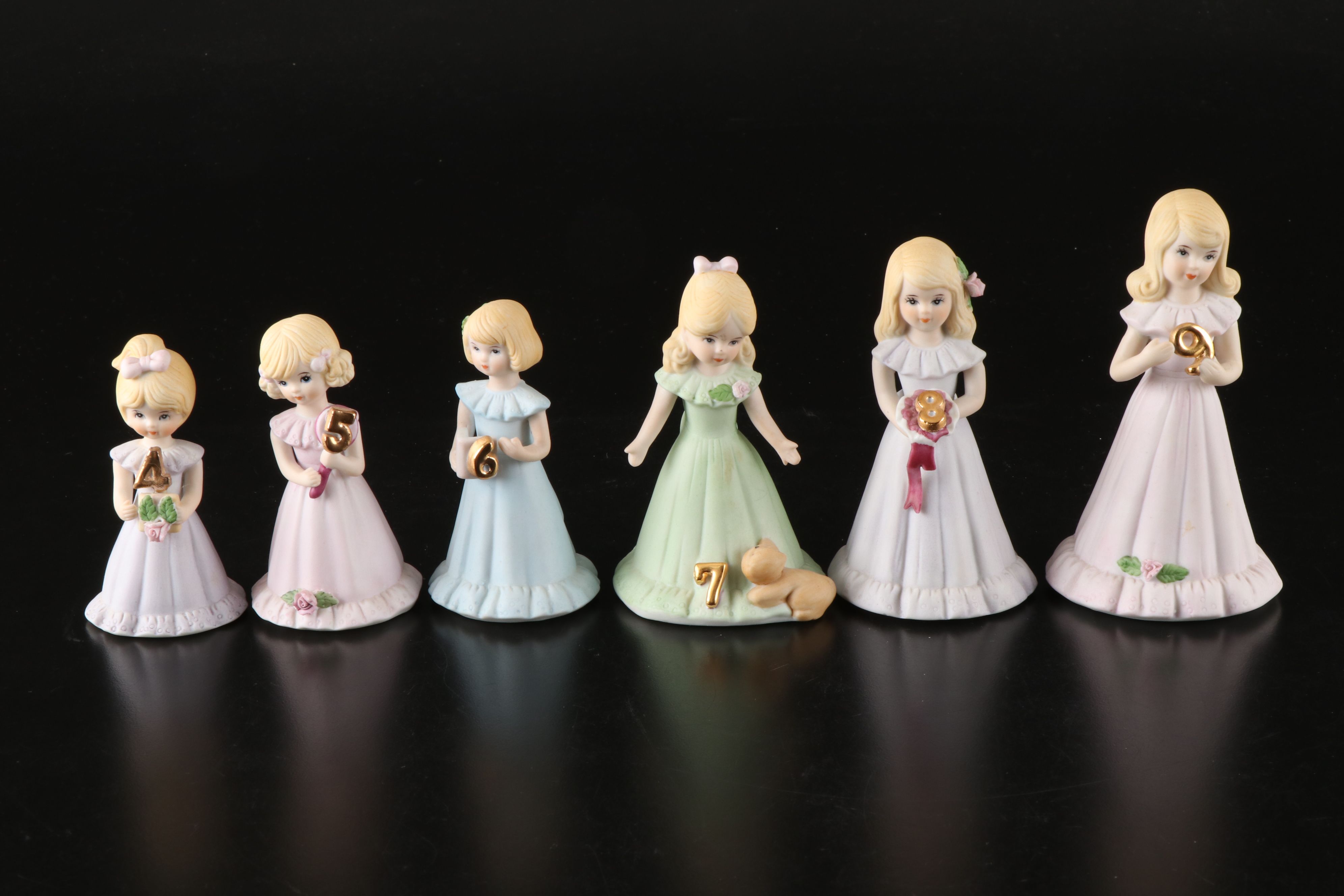 Enesco Growing Up "Birthday Girls" Porcelain Figurines