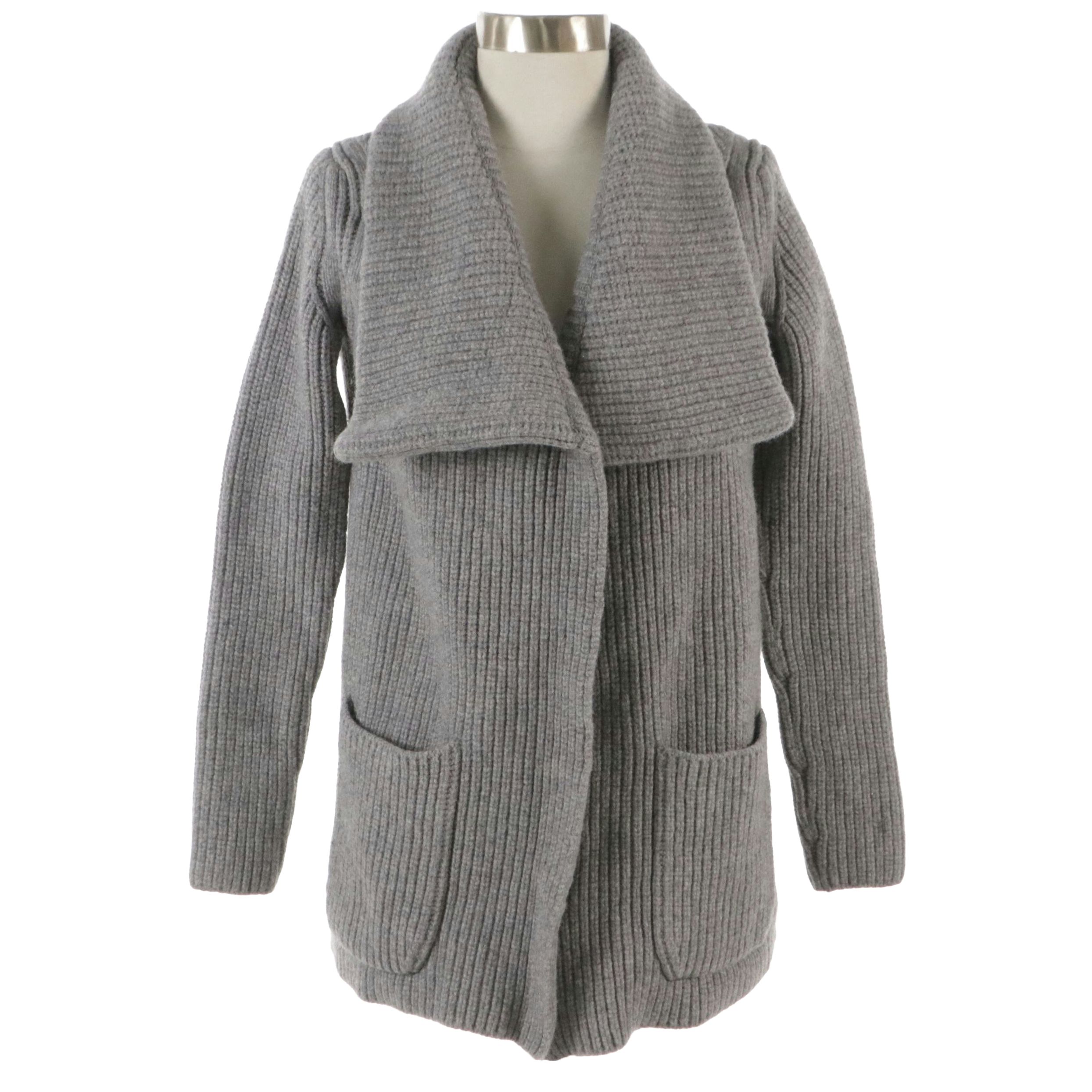Givenchy Gray Wool Cable Knit Single Button Shawl Collar Cardigan Sweater