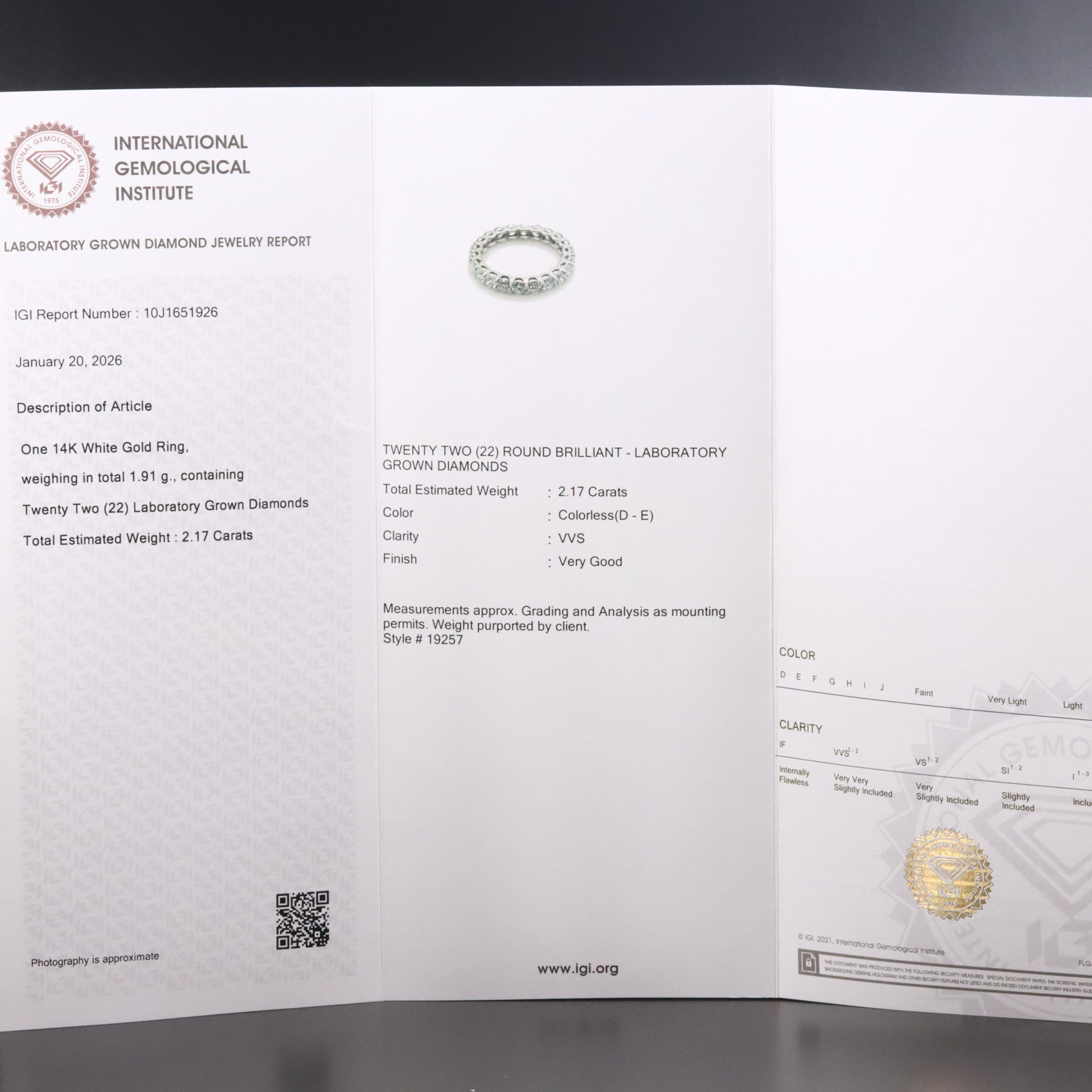 14K 2.17 CTW Lab Grown Diamond Eternity Band with IGI Jewelry Report