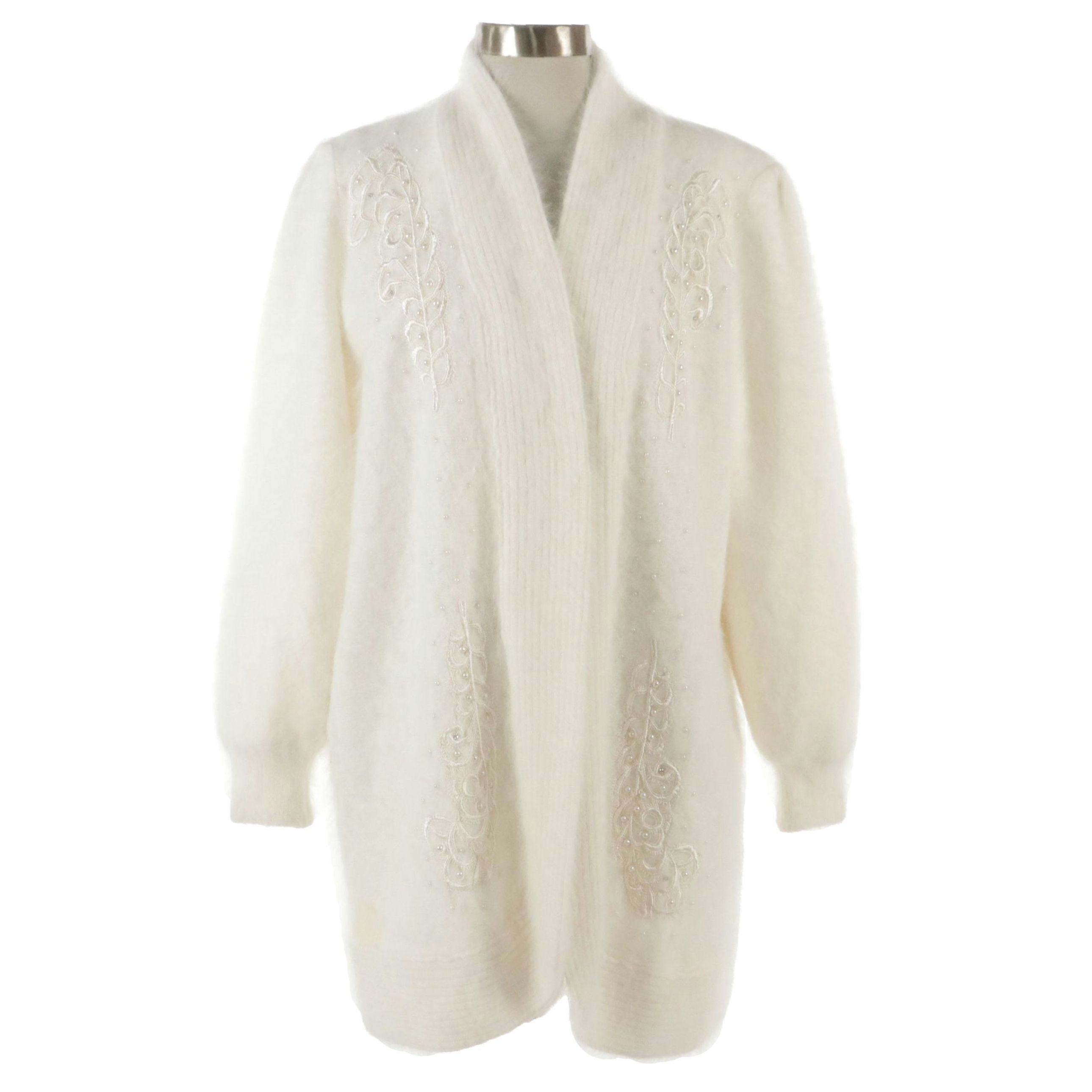 Lee Sands Embellished Cardigan Jacket in Angora Blend Knit, 1980s