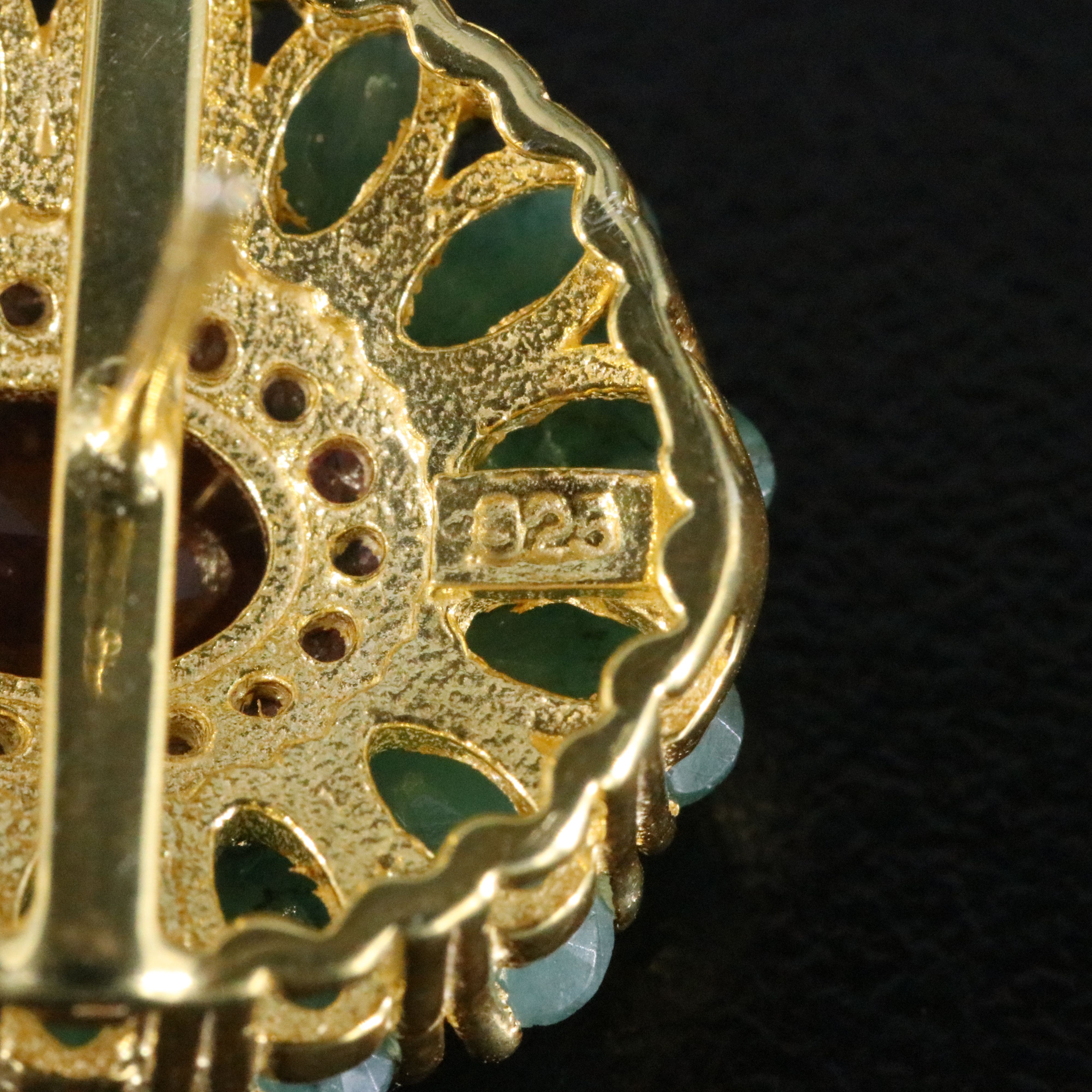 Sterling Earrings with Filled Corundum, Emerald, and Pearl