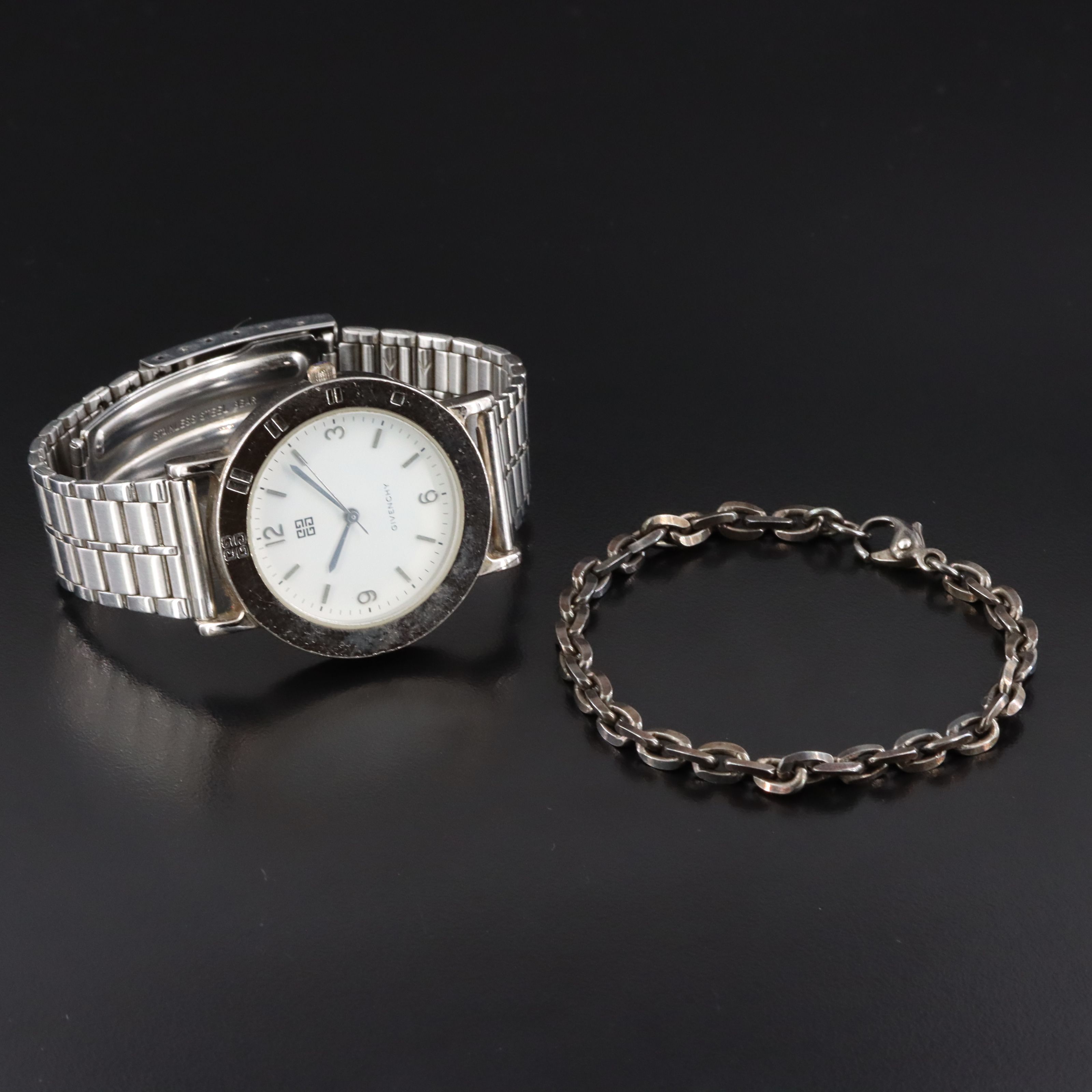 Givenchy Seventeen Stainless Steel Swiss Fashion Watch and Sterling Bracelet