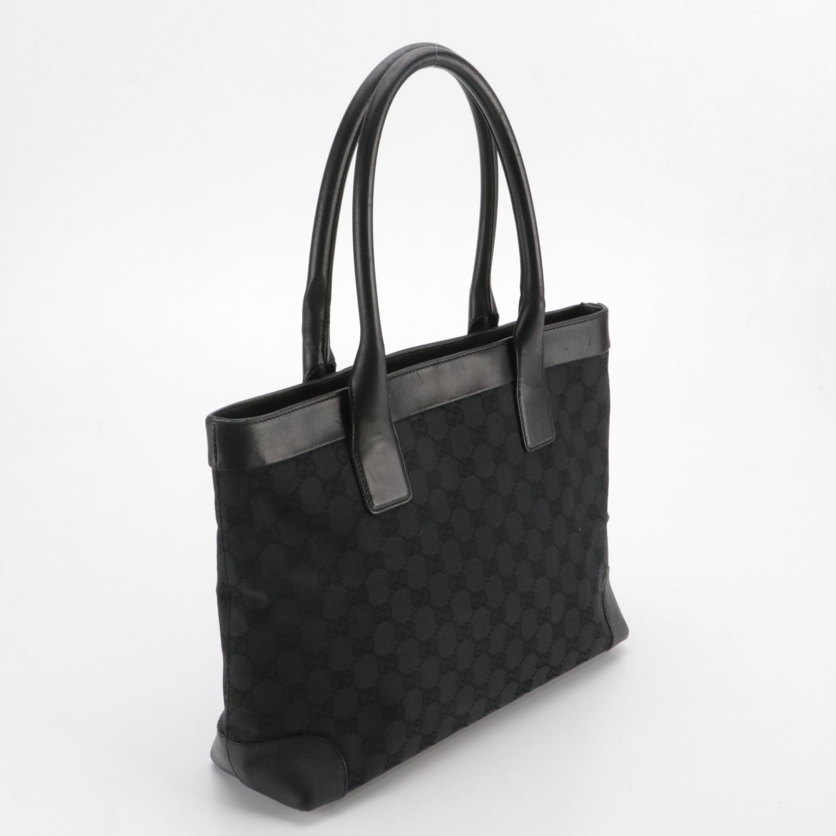 Gucci Black GG Canvas and Leather Zip Tote Bag