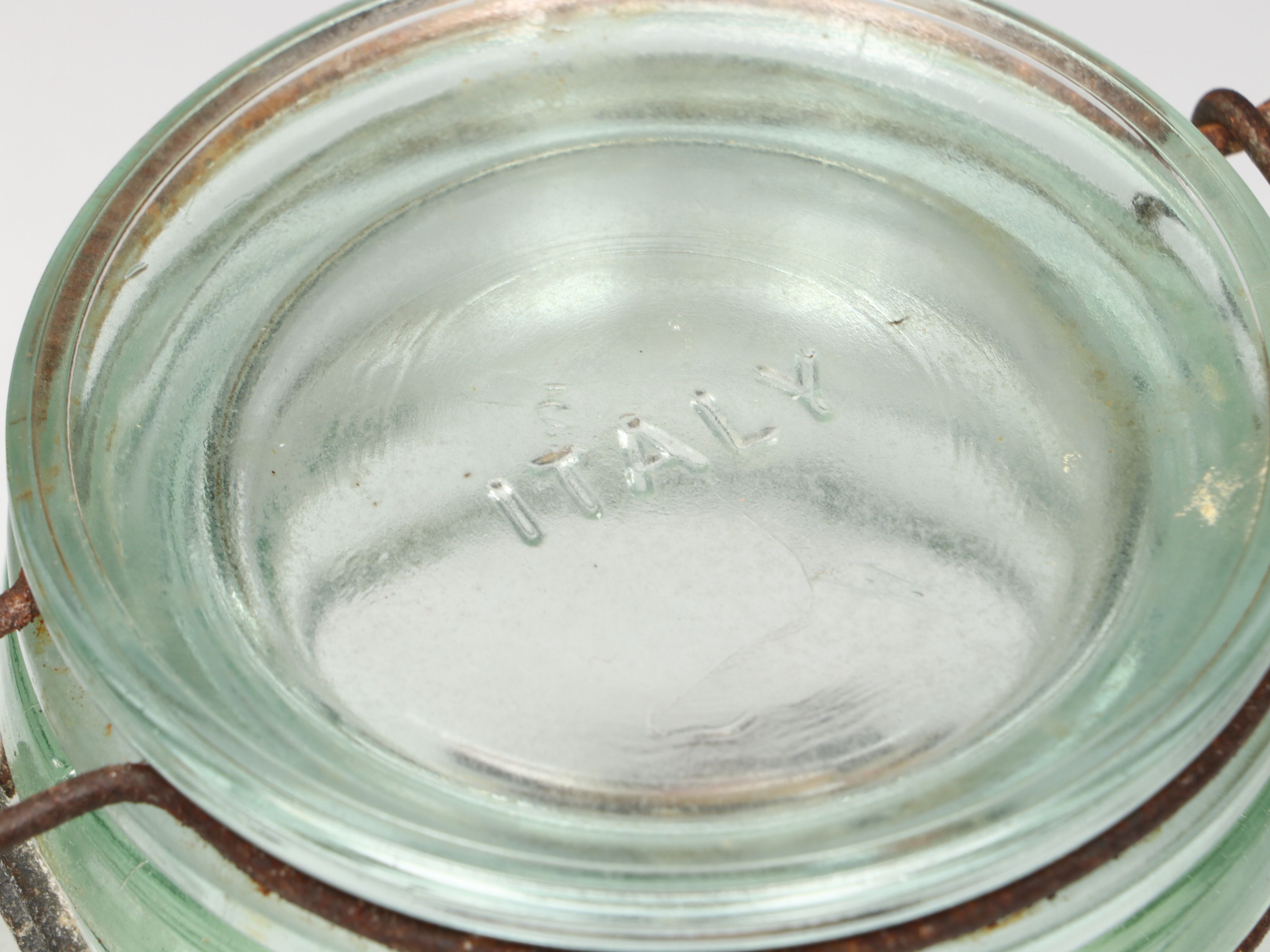 Rustic Italian Green Glass Hermetic Jars with Plastic Buttons