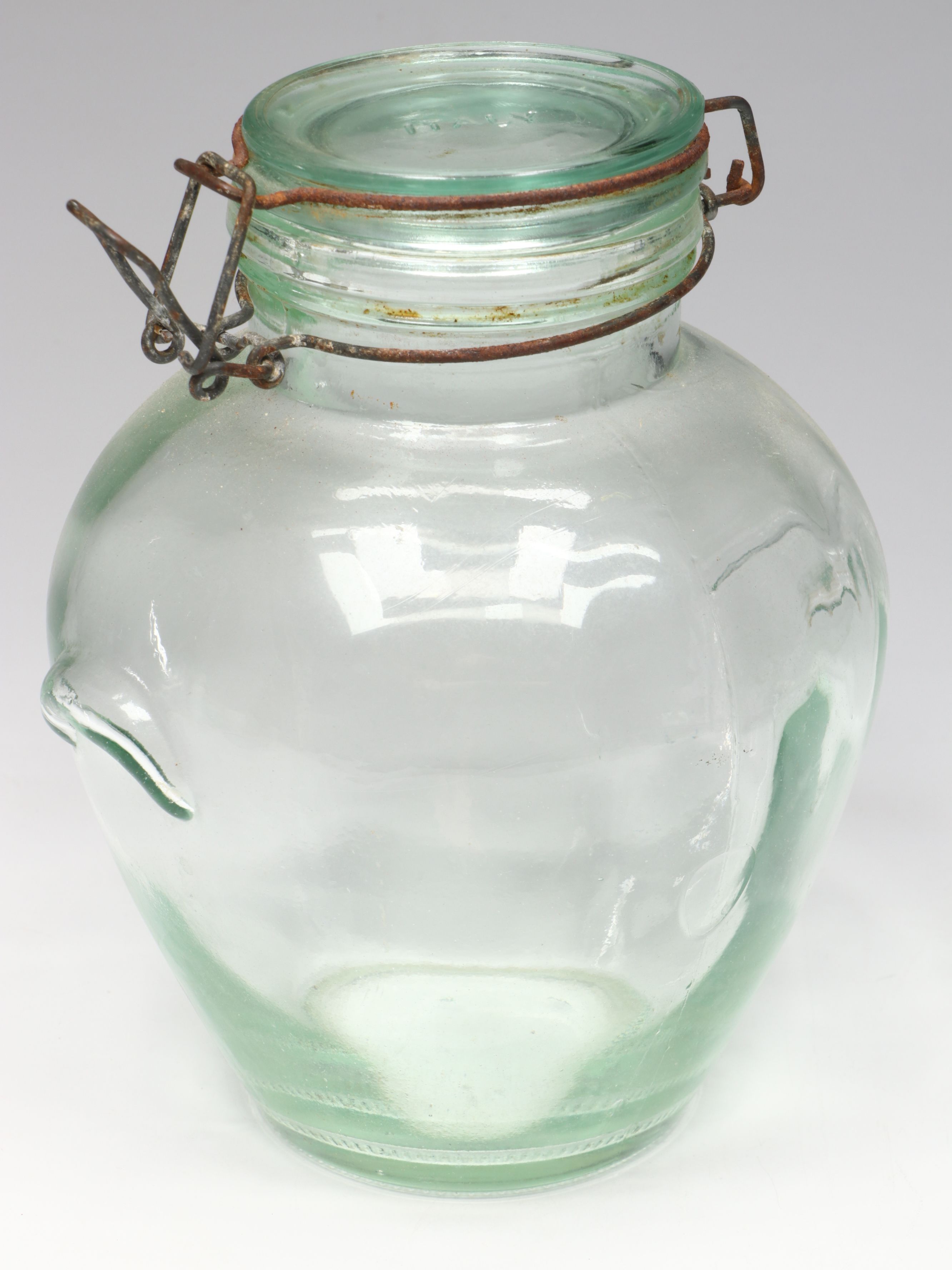 Rustic Italian Green Glass Hermetic Jars with Plastic Buttons