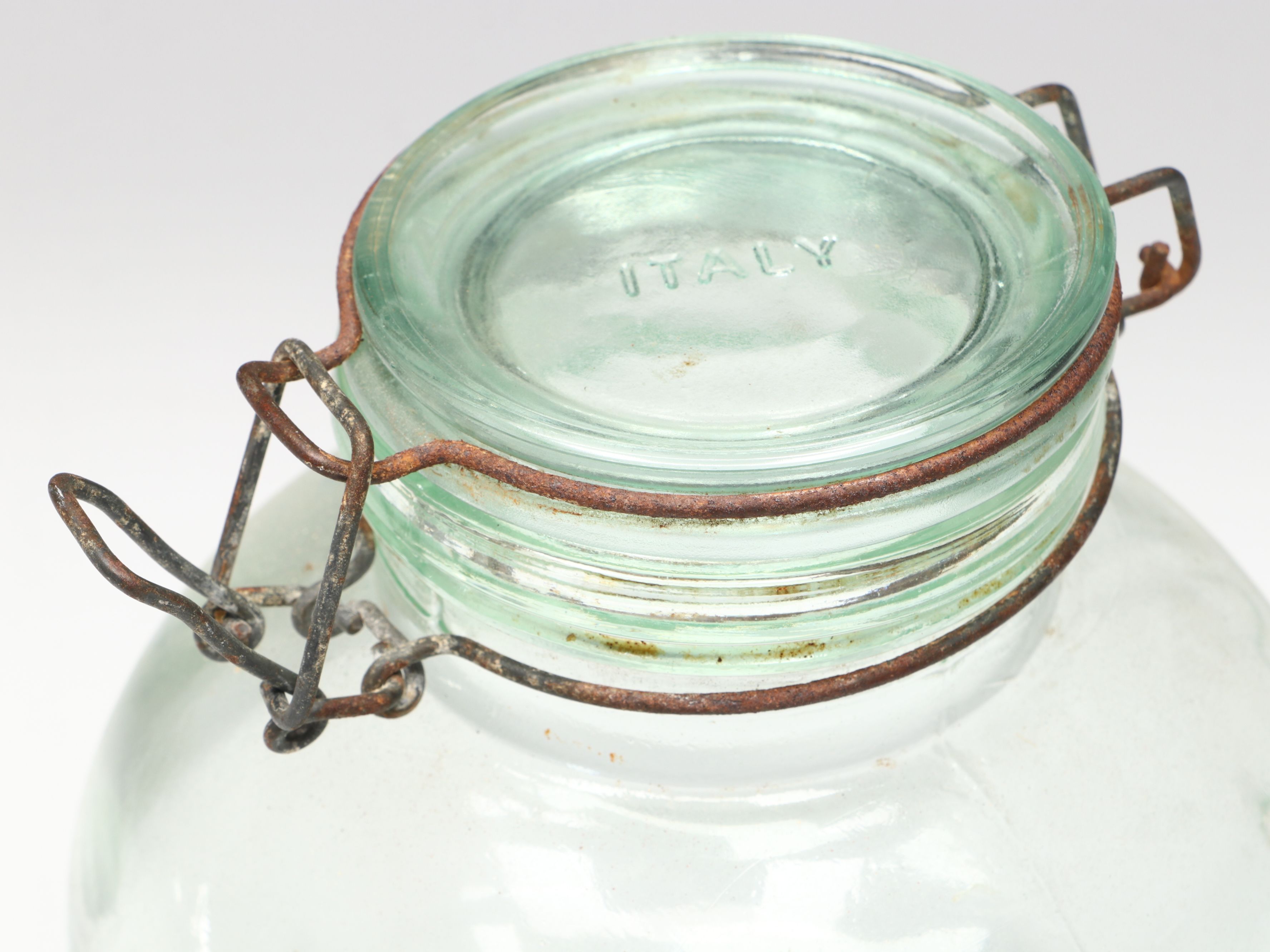 Rustic Italian Green Glass Hermetic Jars with Plastic Buttons