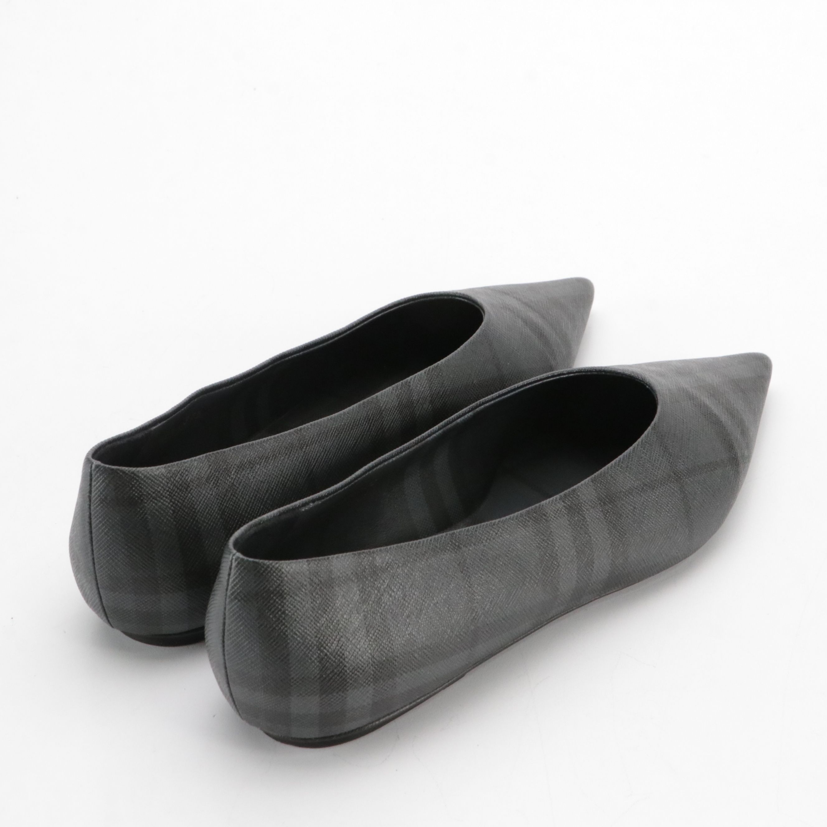 Burberry Madelina Charcoal Vintage Check Point-Toe Ballerina Flats w/ Tag & Box