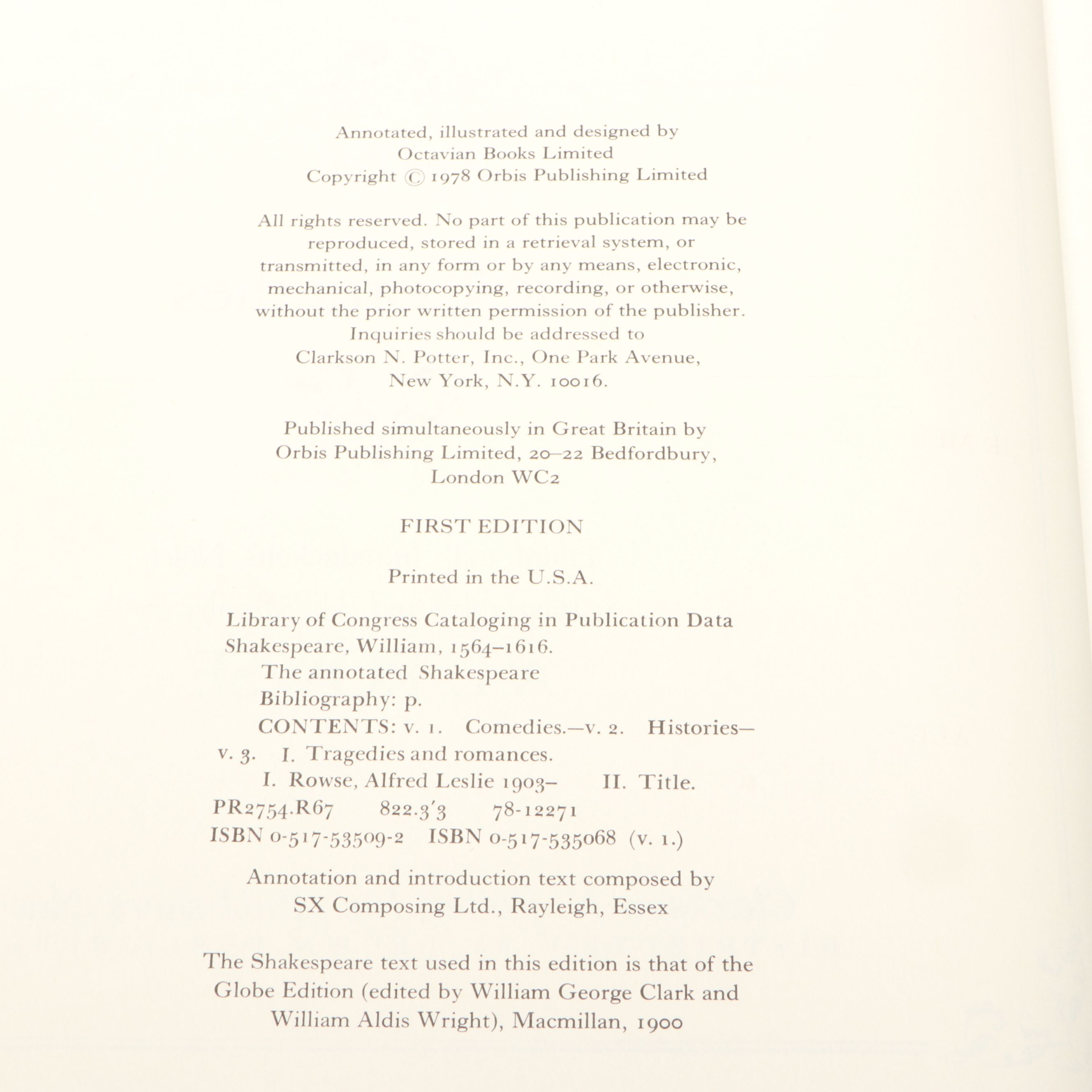 First Edition "The Annotated Shakespeare" Three-Volume Set Edited by A. L. Rowse