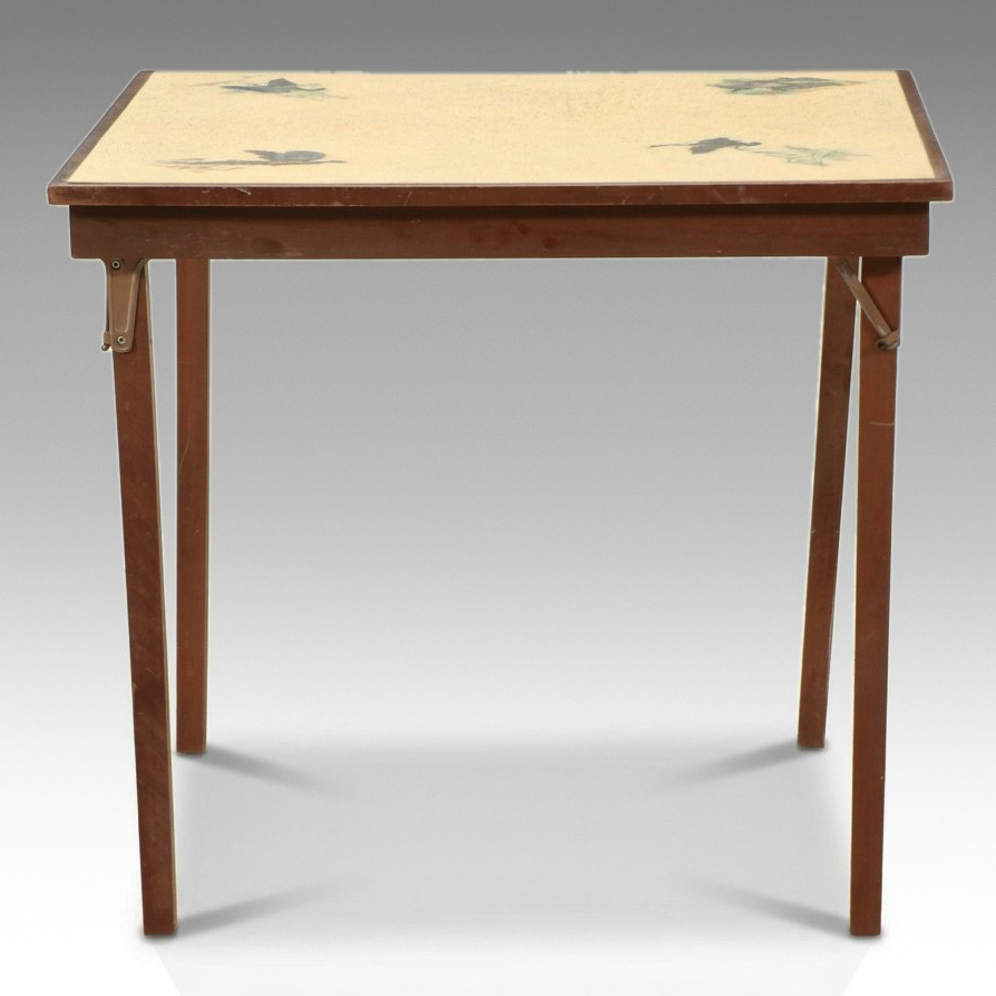 Mid Century Modern Folding Bridge Table with Waterfowl Motif