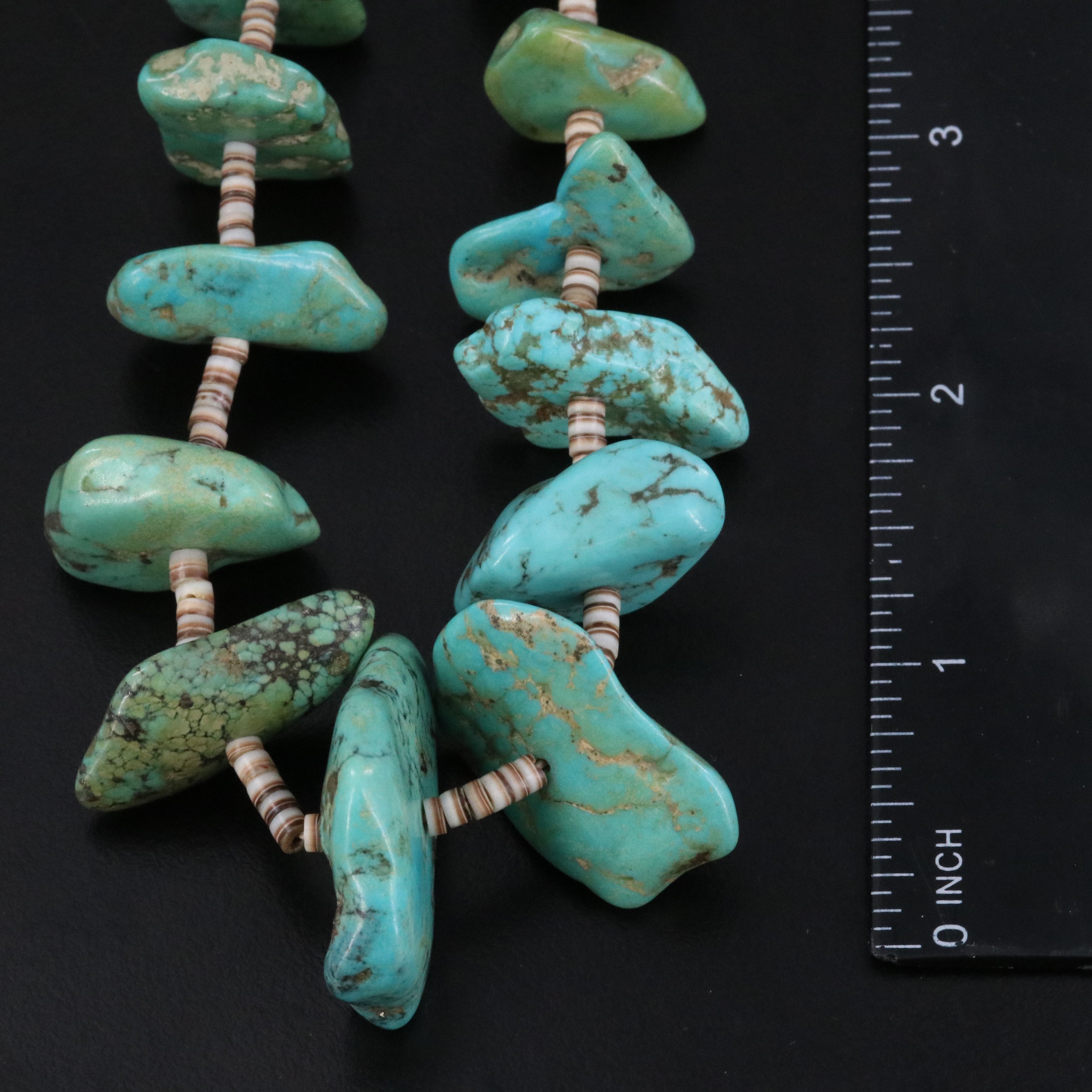 Vintage Graduated Turquoise and Heishi Bead Necklace with Sterling Clasp