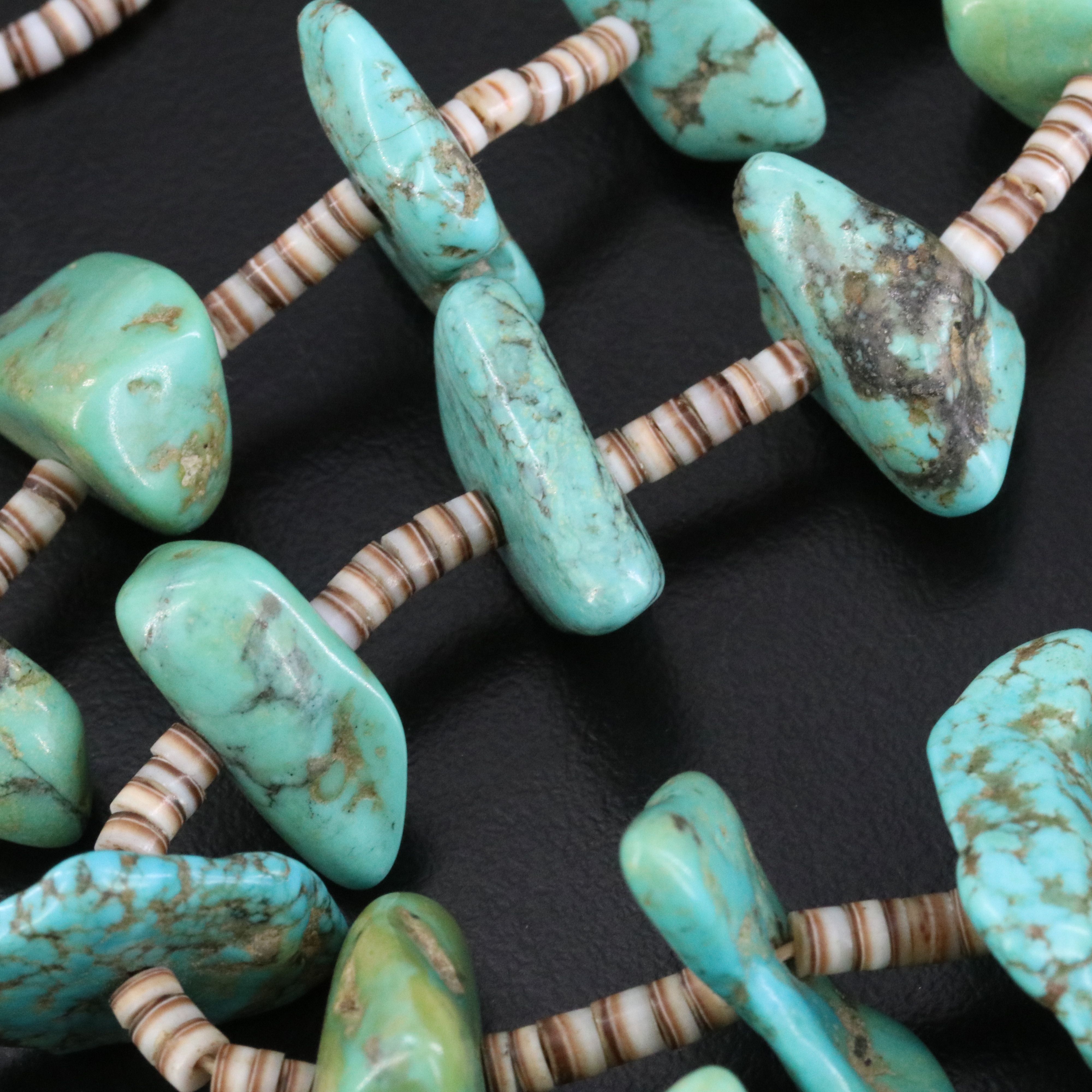 Vintage Graduated Turquoise and Heishi Bead Necklace with Sterling Clasp