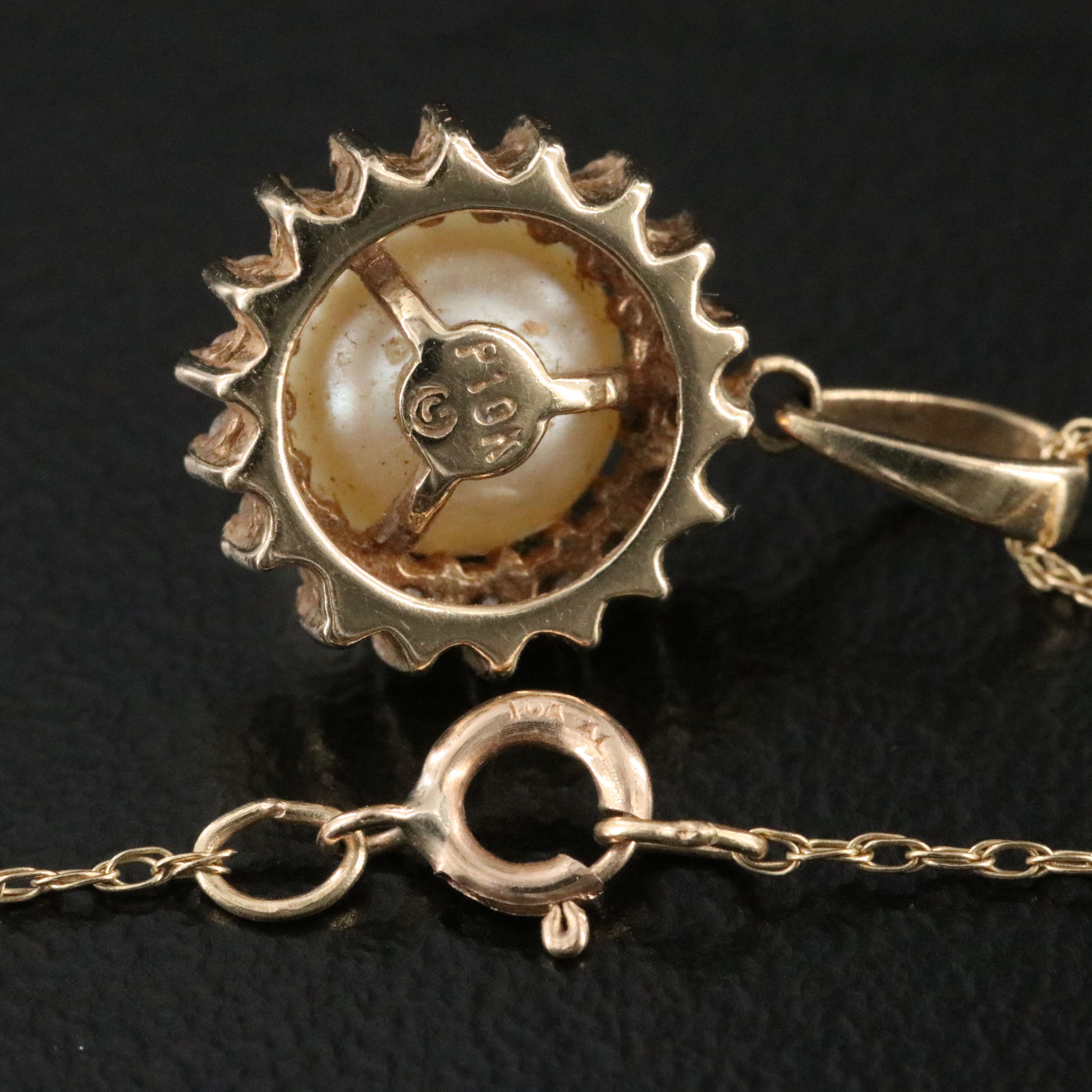 14K Pearl Earrings with 10K Pearl and Diamond Pendant Necklace