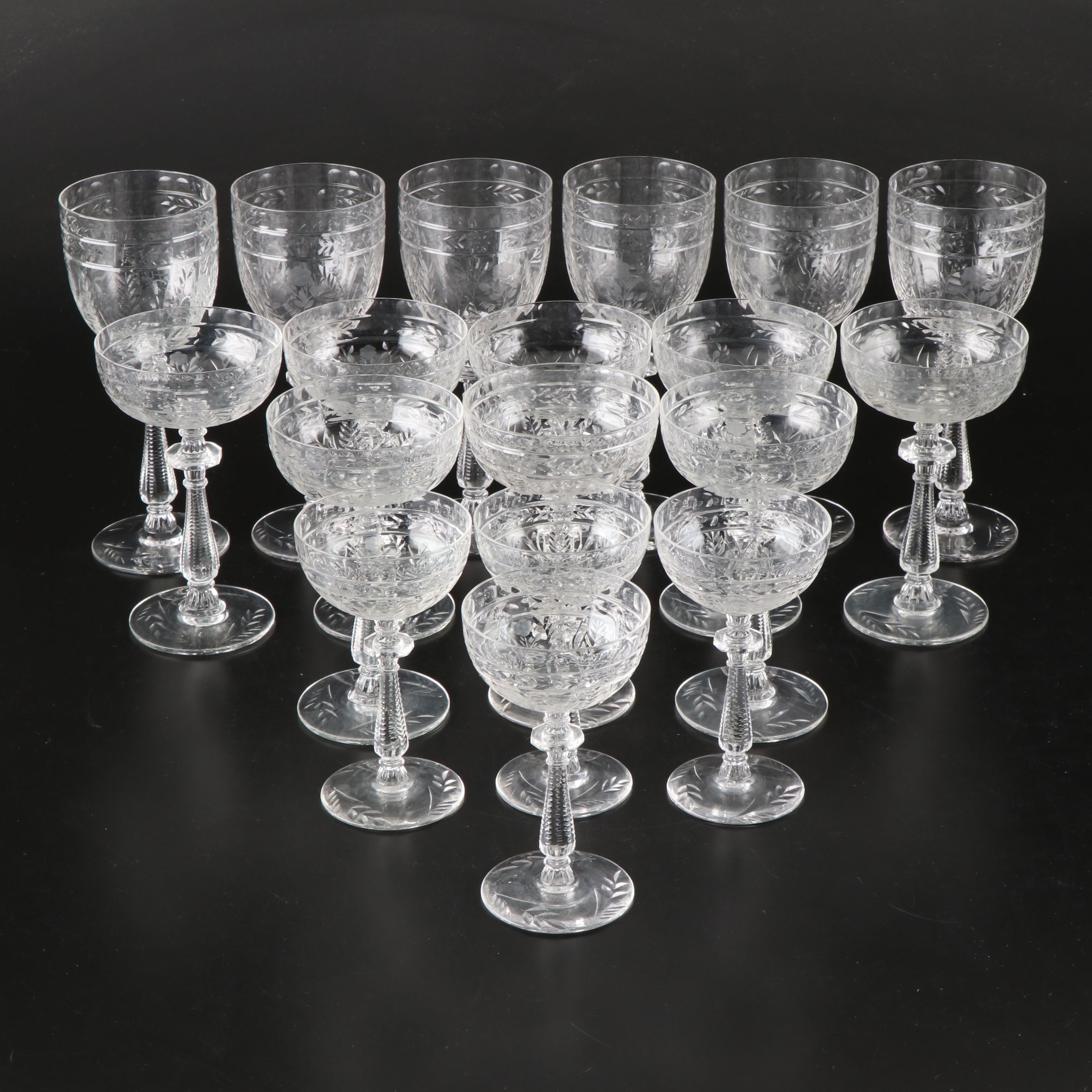 Rock Sharpe "Frontenac" Blown Crystal Glass Vertically Ornate Stemware