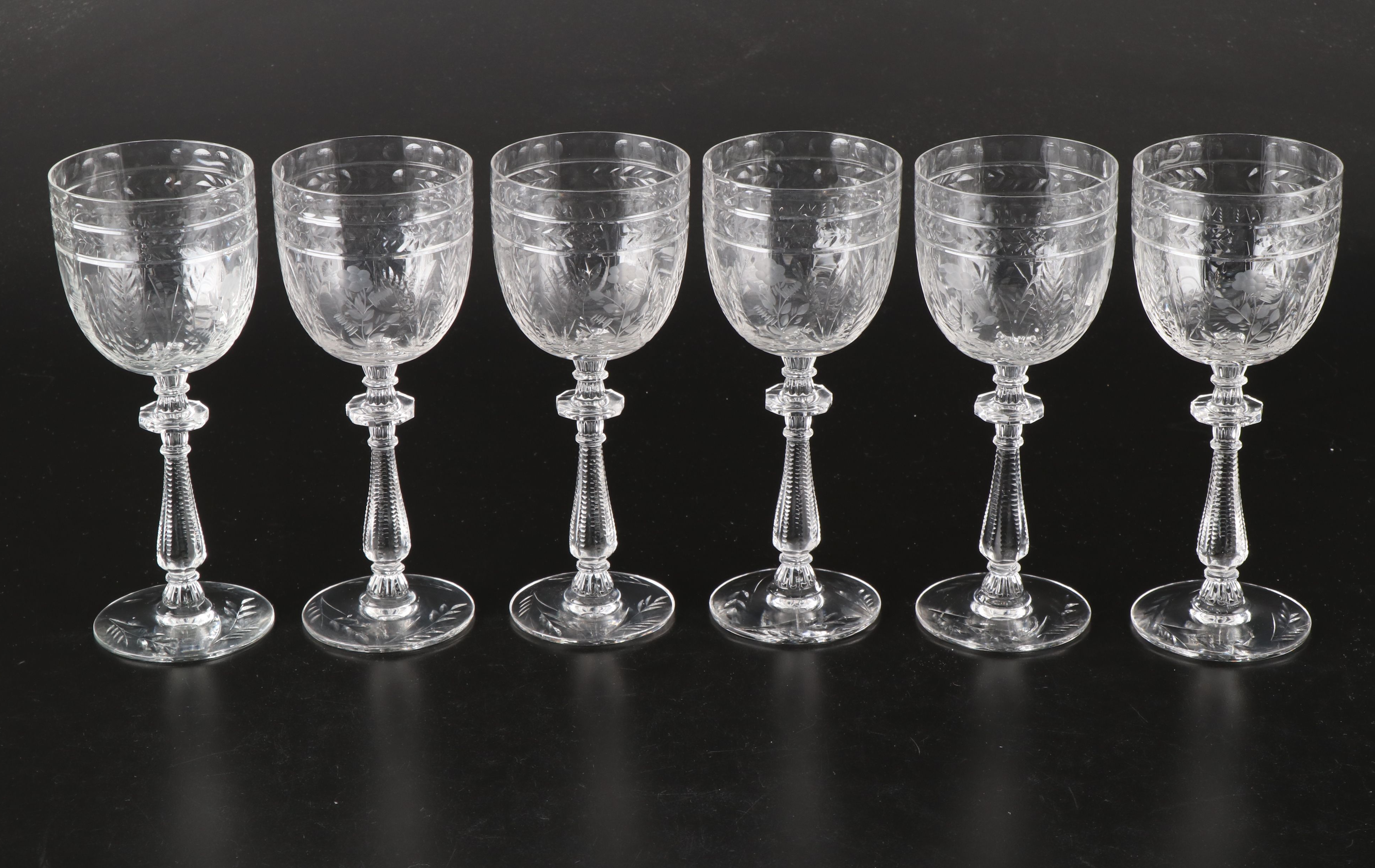 Rock Sharpe "Frontenac" Blown Crystal Glass Vertically Ornate Stemware