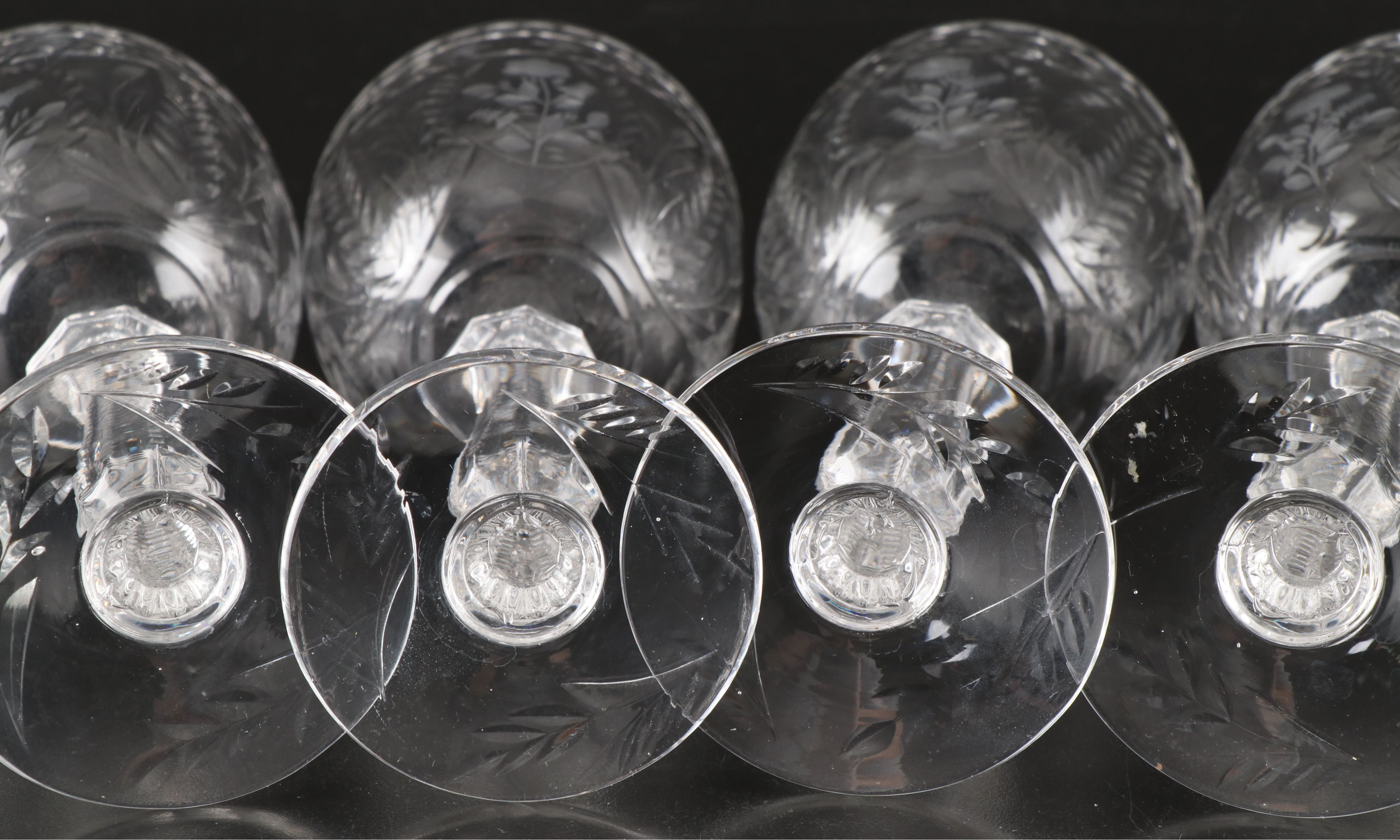 Rock Sharpe "Frontenac" Blown Crystal Glass Vertically Ornate Stemware