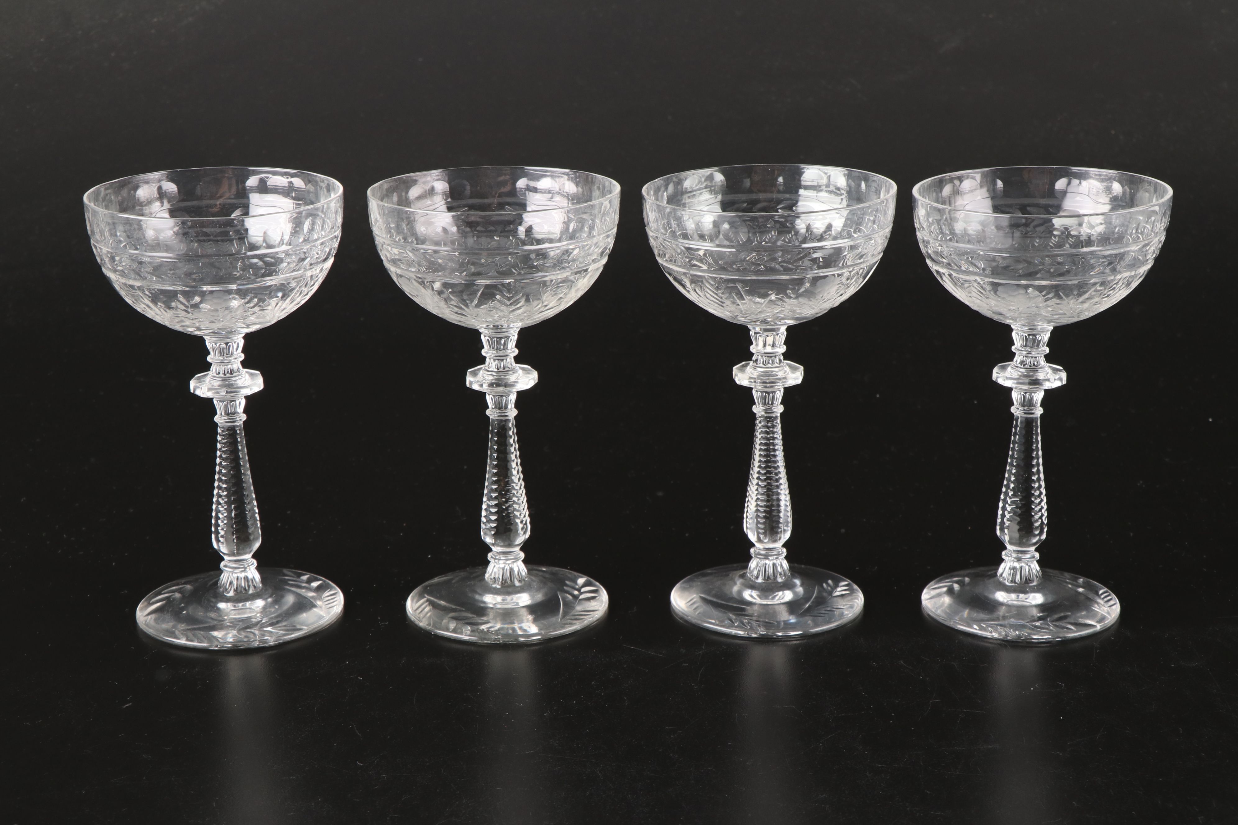 Rock Sharpe "Frontenac" Blown Crystal Glass Vertically Ornate Stemware