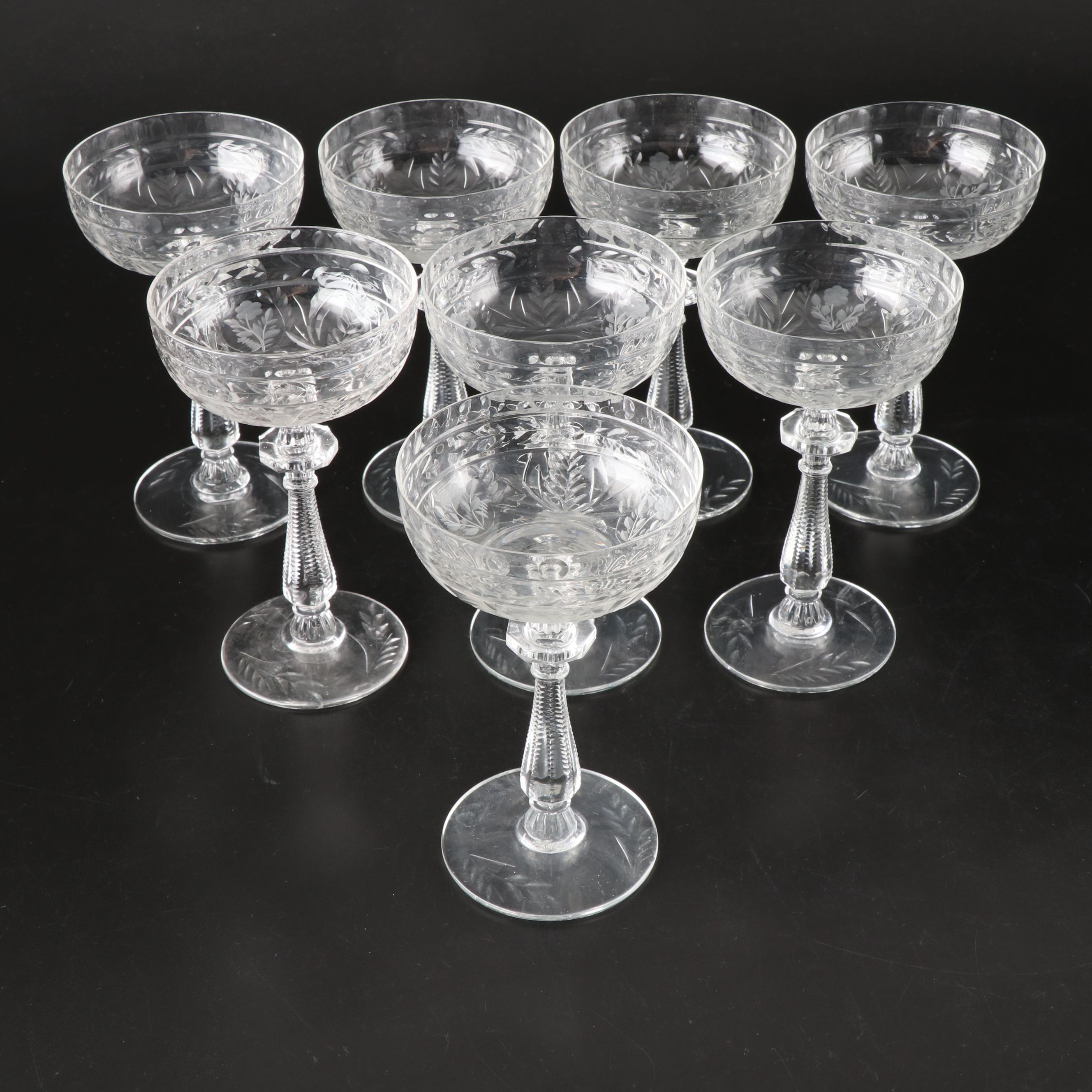 Rock Sharpe "Frontenac" Blown Crystal Glass Vertically Ornate Stemware
