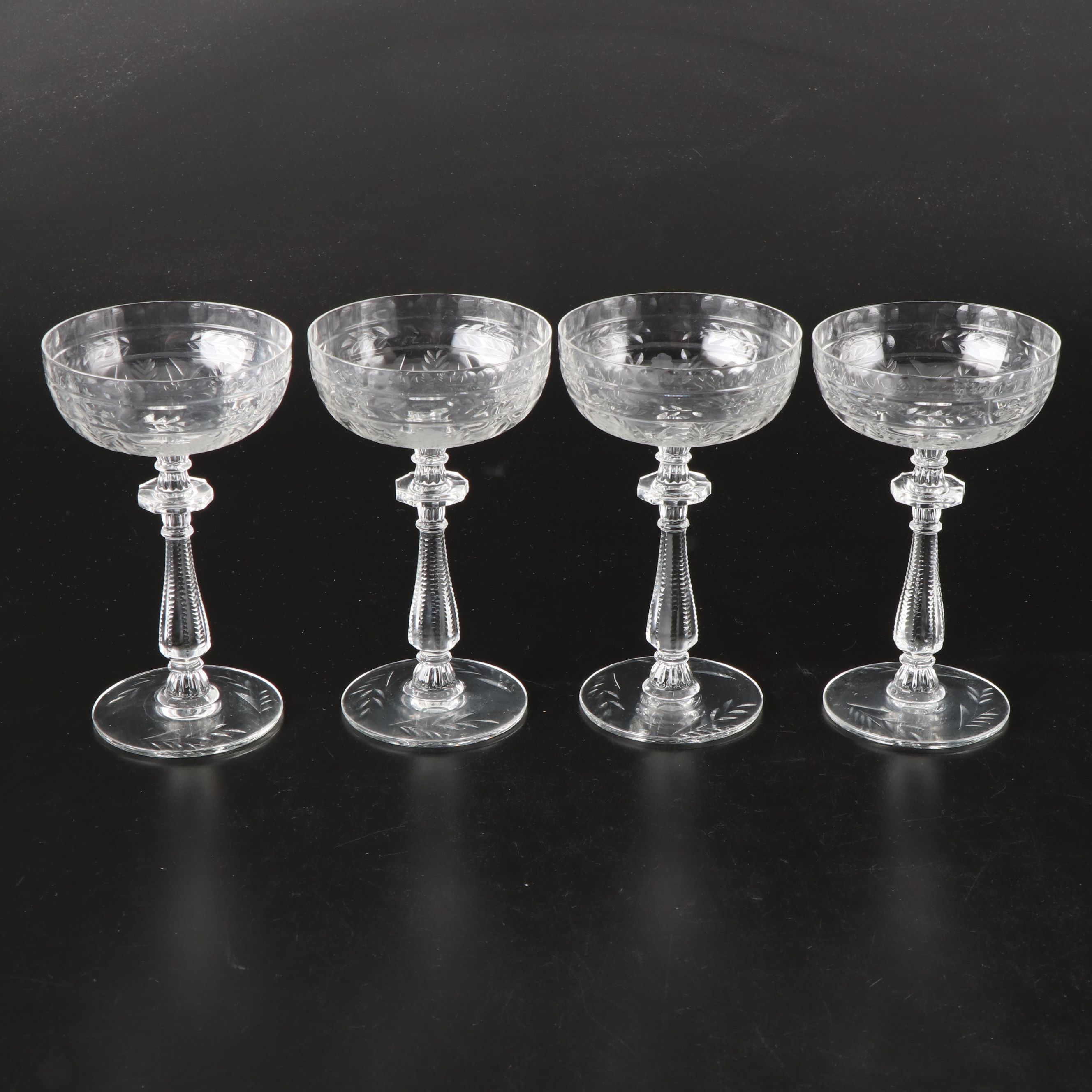 Rock Sharpe "Frontenac" Blown Crystal Glass Vertically Ornate Stemware