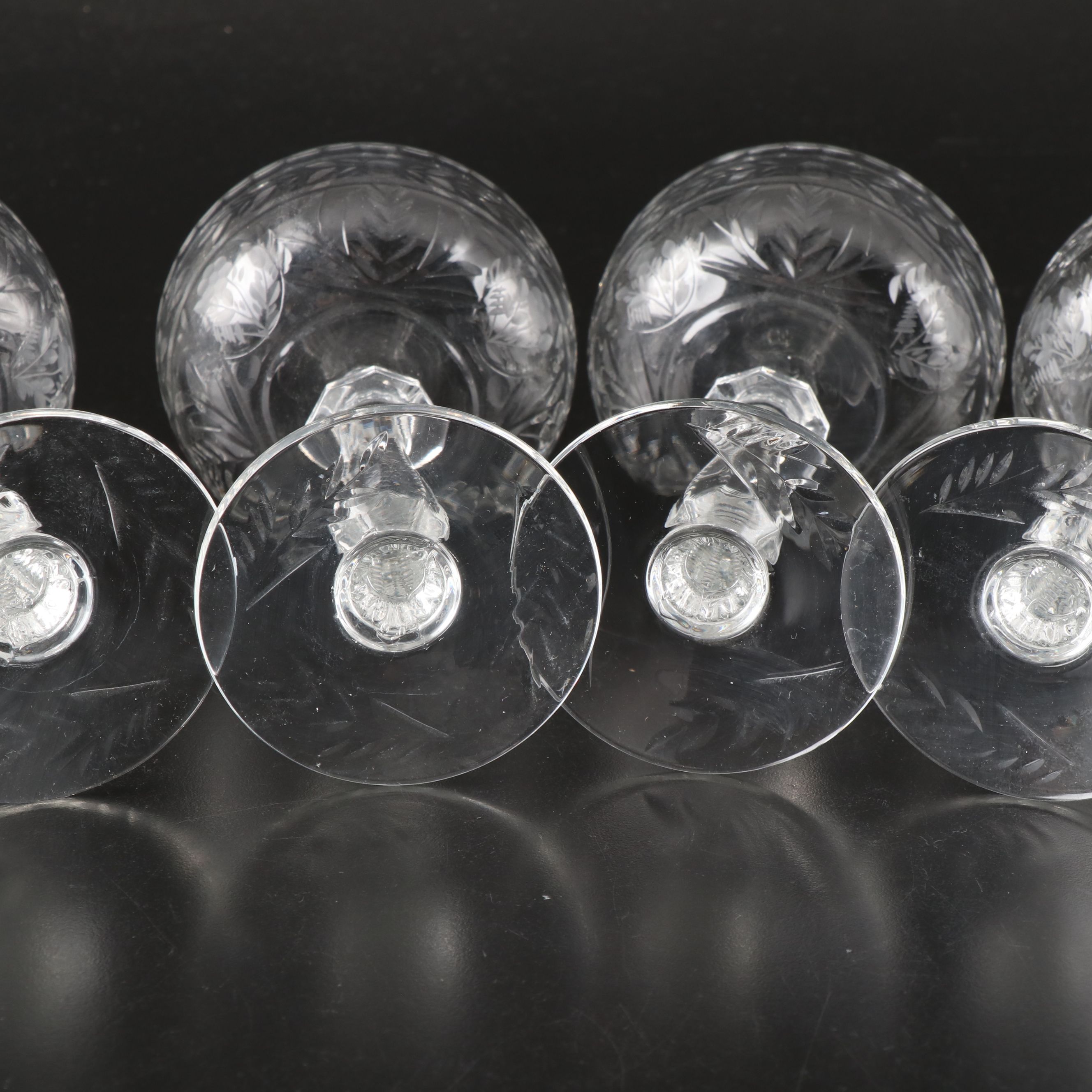 Rock Sharpe "Frontenac" Blown Crystal Glass Vertically Ornate Stemware