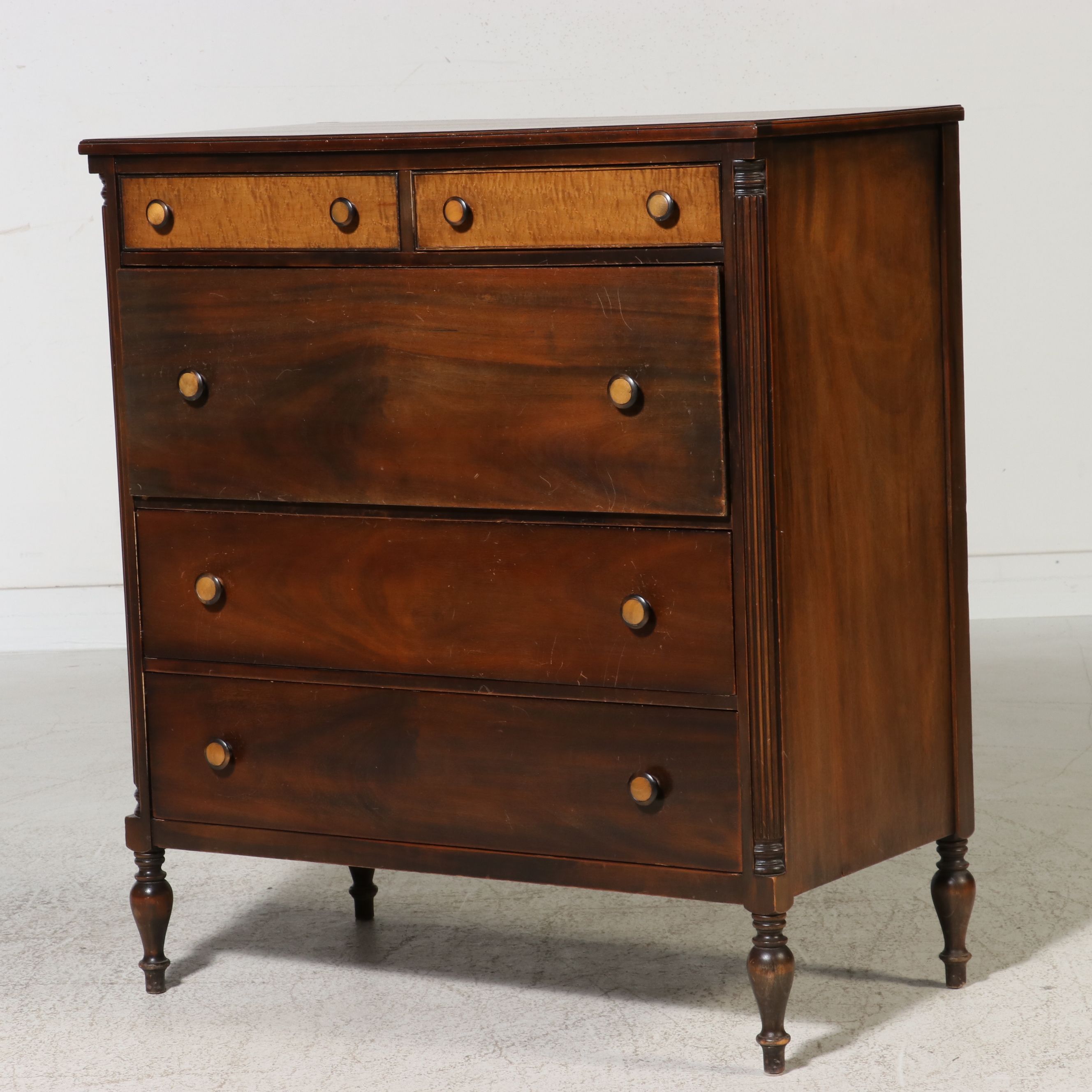 Federal Style Mahogany and Bird's-Eye Maple Inlay Chest of Drawers, 19th Century