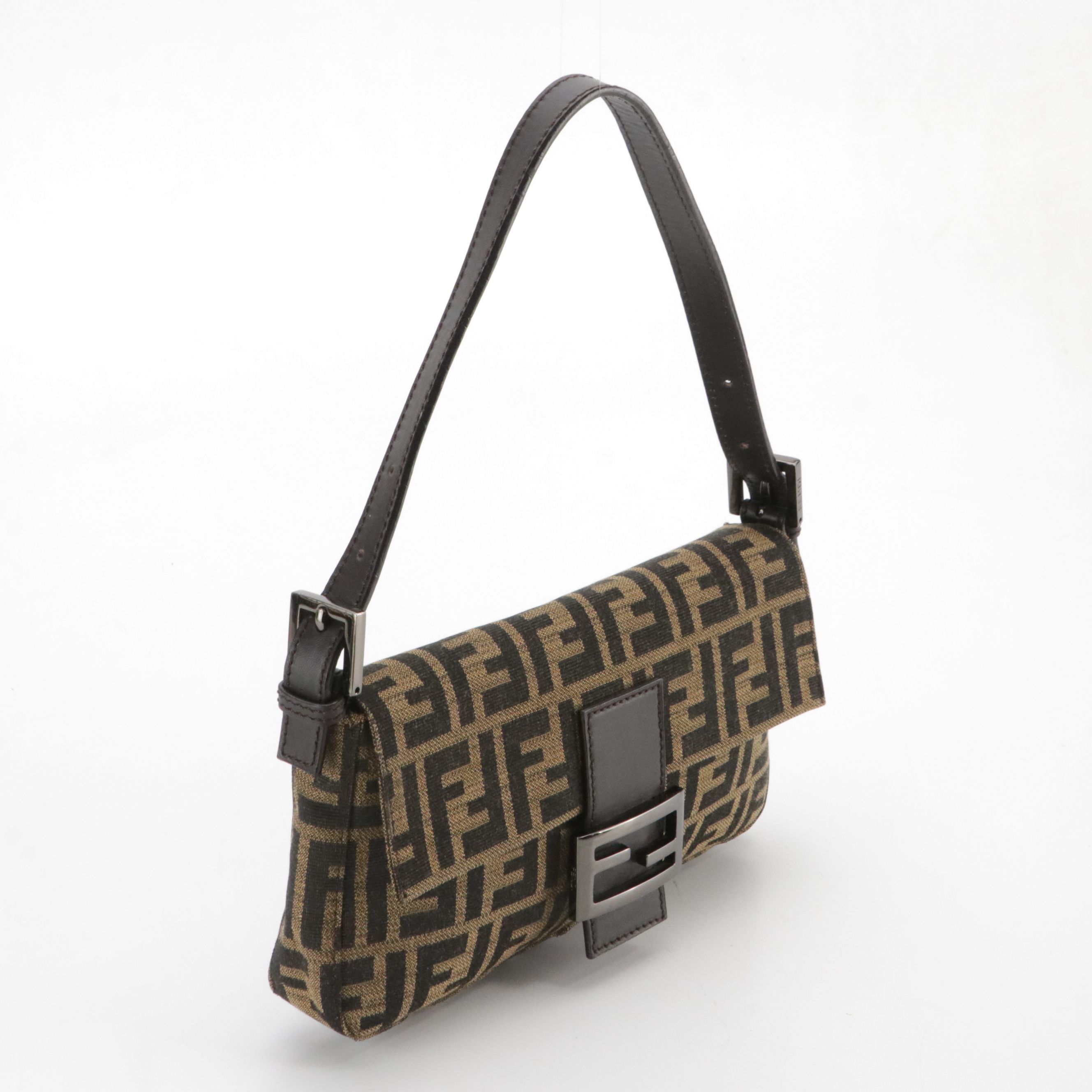 Zucca Baguette Shoulder Bag in Tobacco Zucca Canvas and Leather