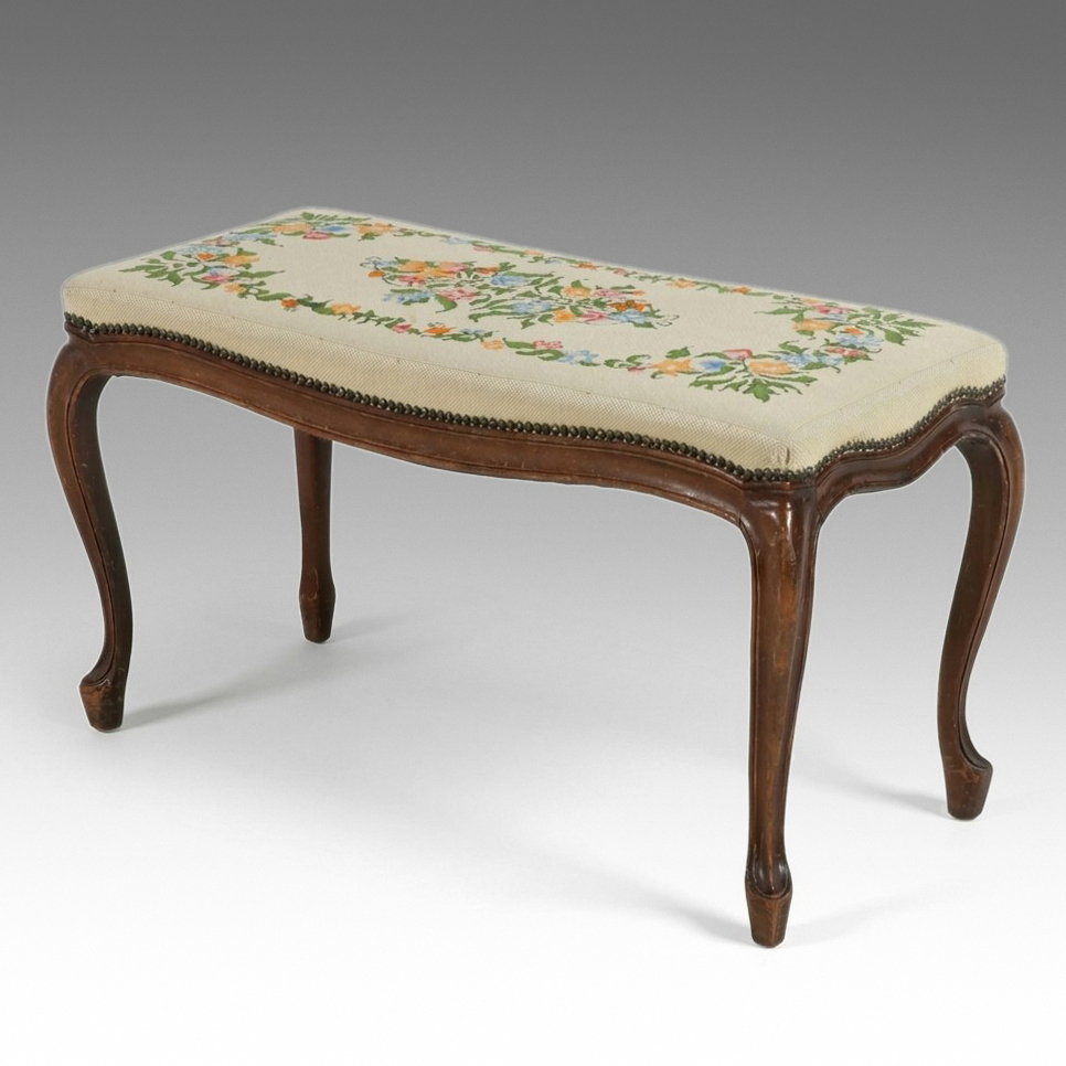 French Provincial Style Needlepoint Upholstered Bench, Mid to Late 20th Century