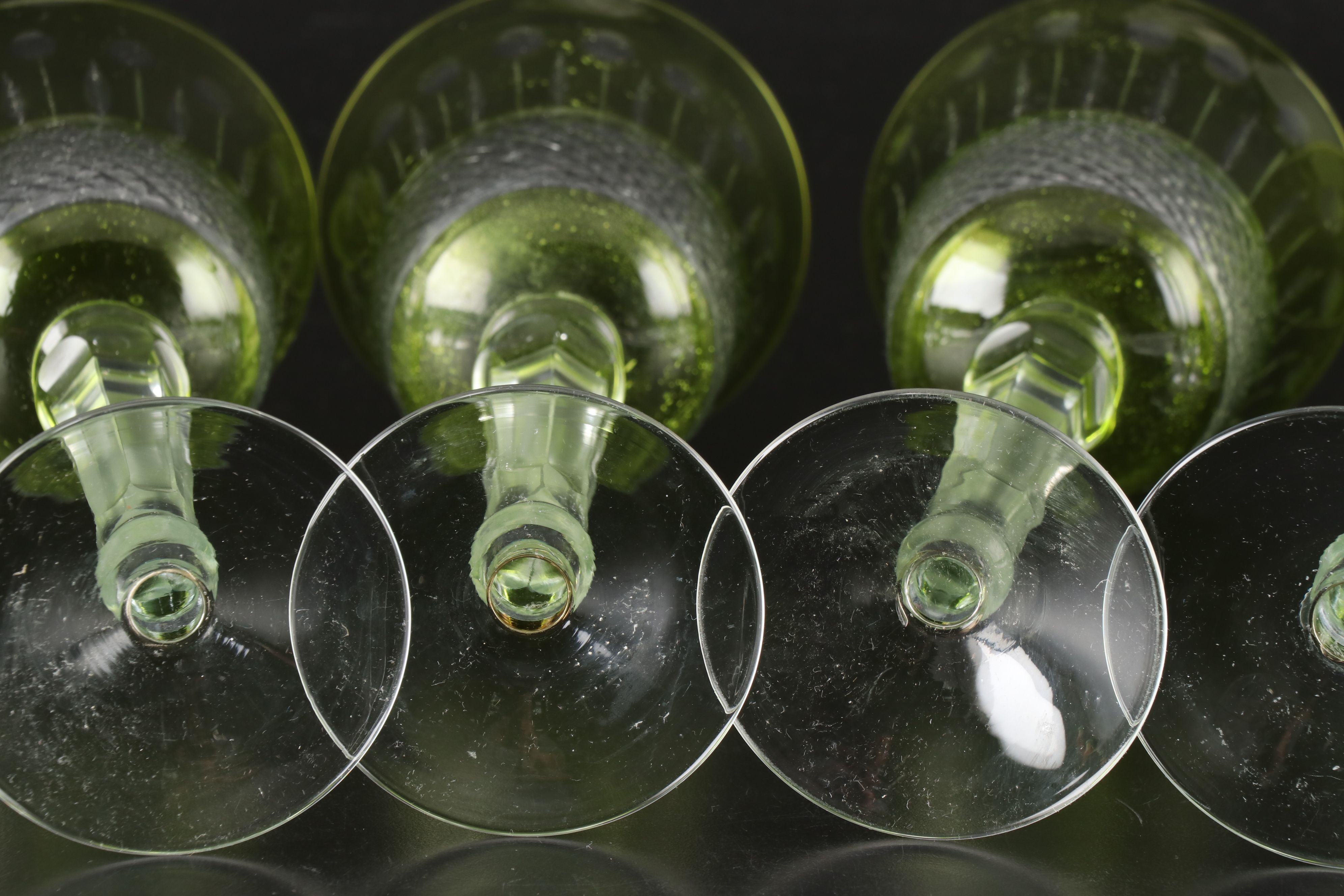 Bohemian Style Green Cut to Clear Wine Glasses