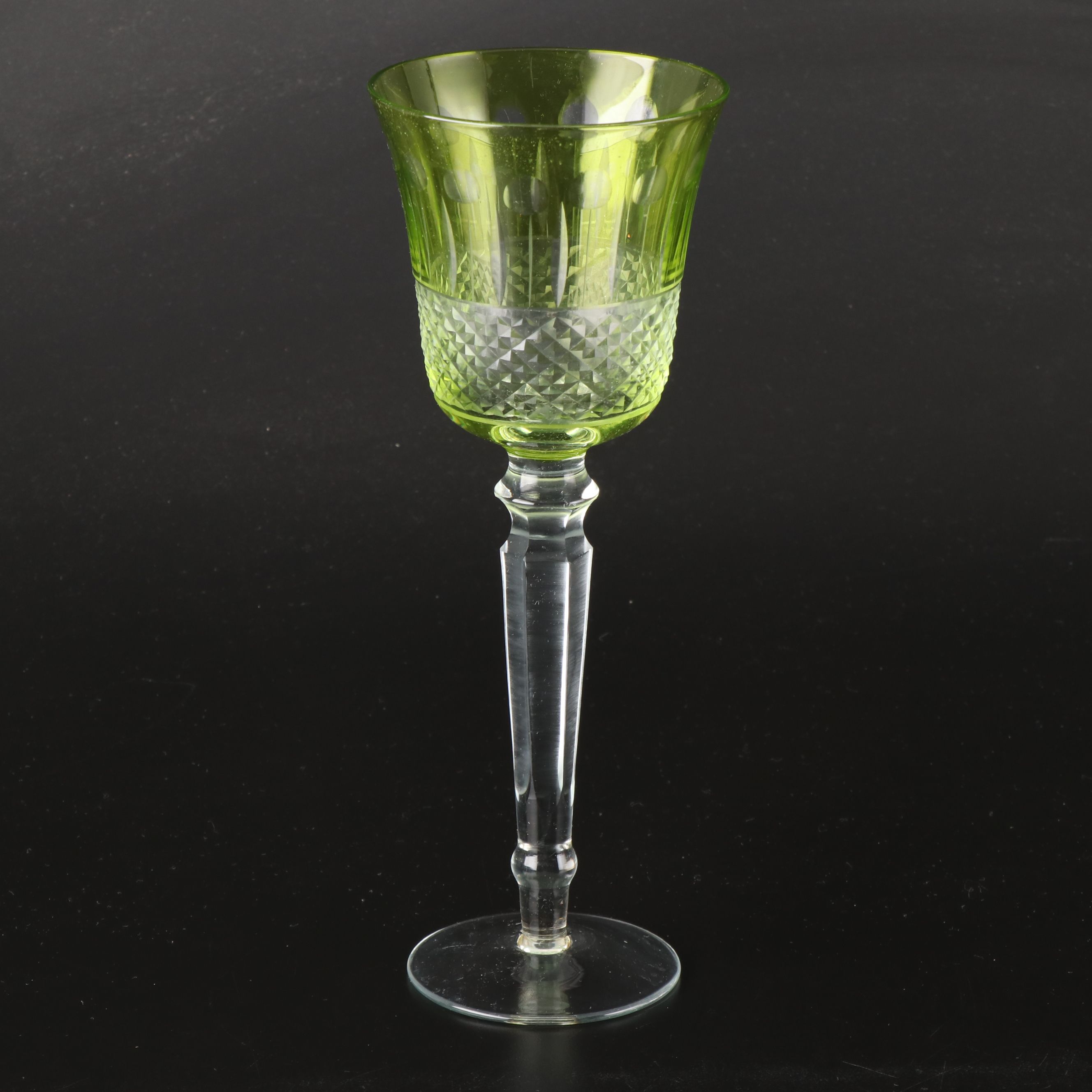 Bohemian Style Green Cut to Clear Wine Glasses