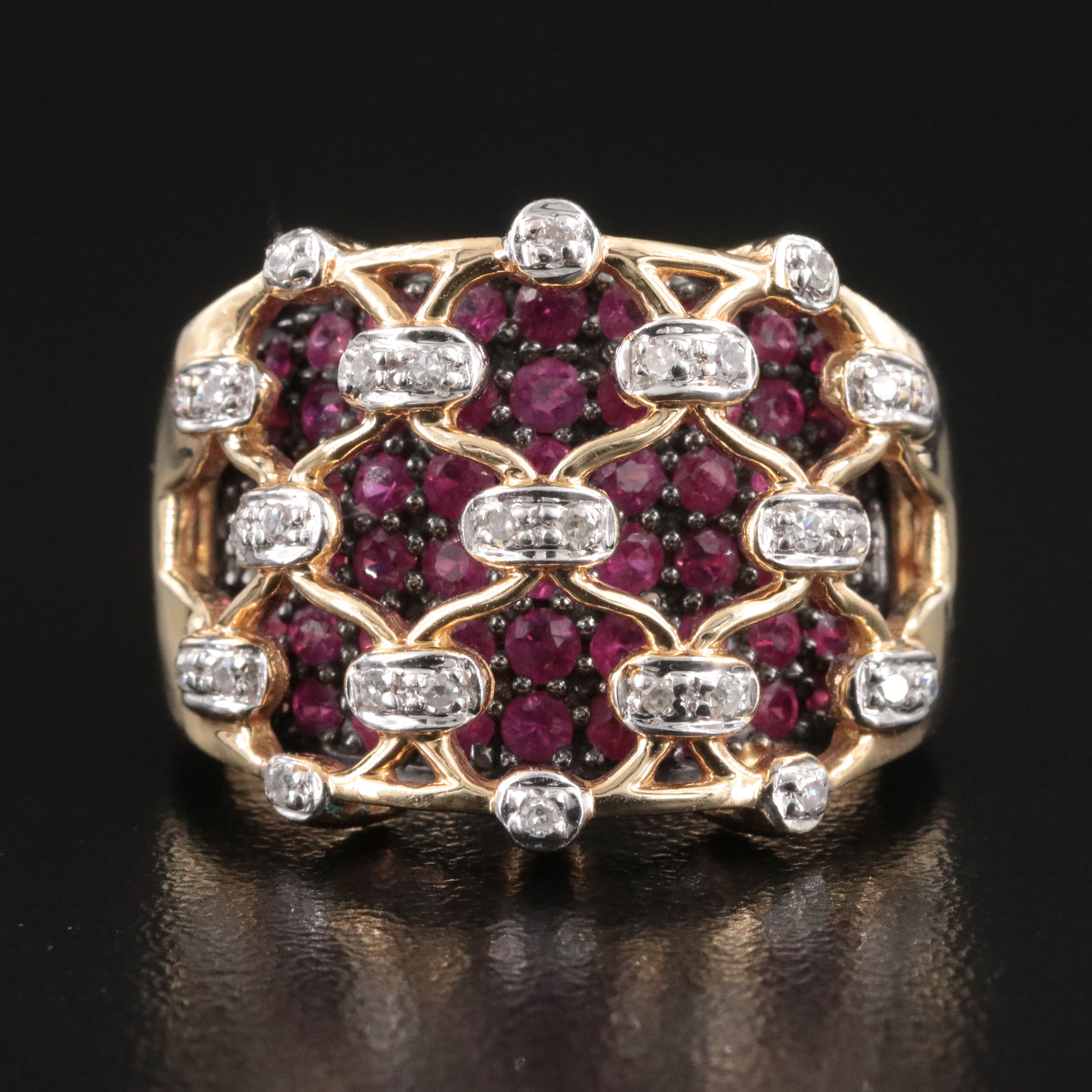 14K Ruby and Diamond Lattice Overlay Ring