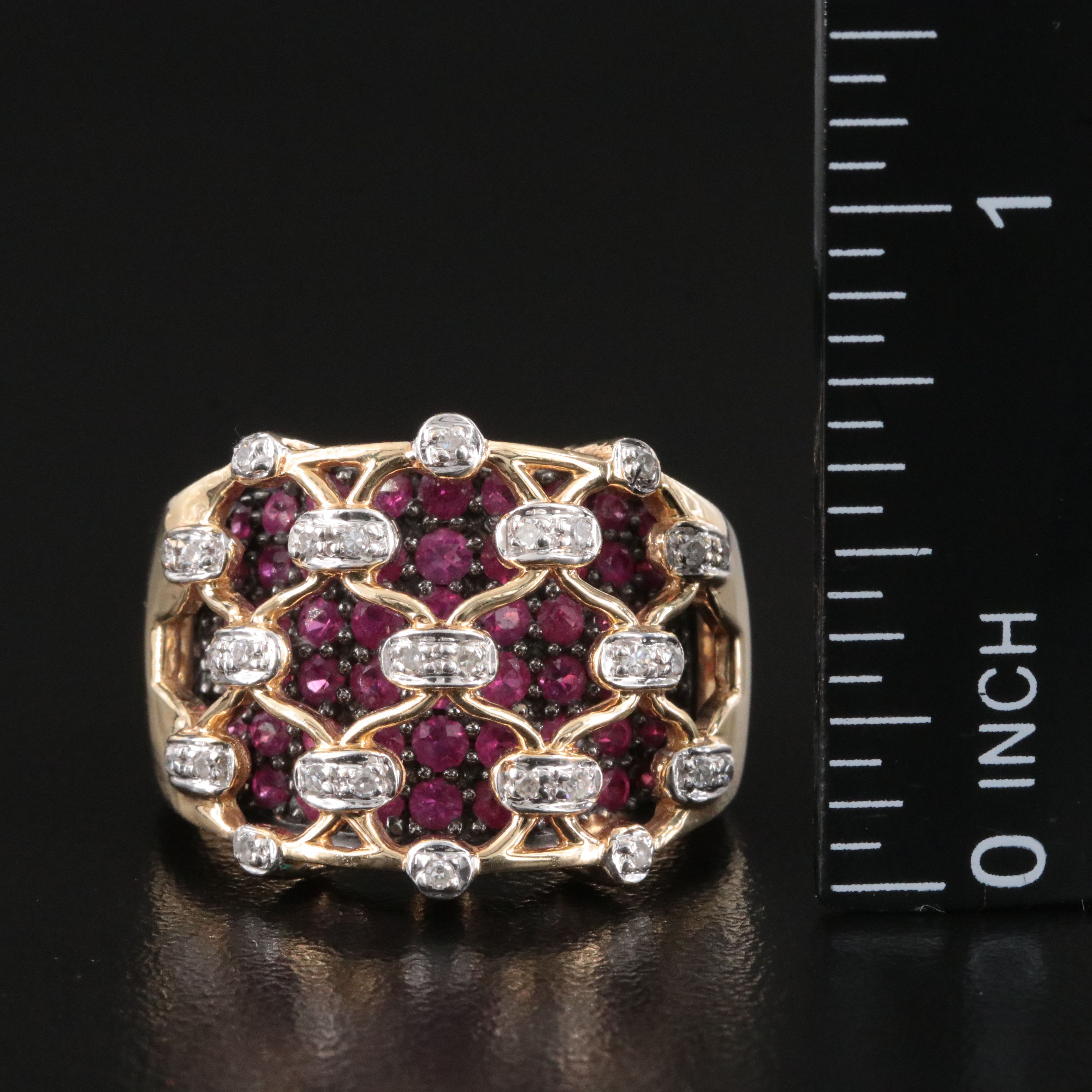 14K Ruby and Diamond Lattice Overlay Ring