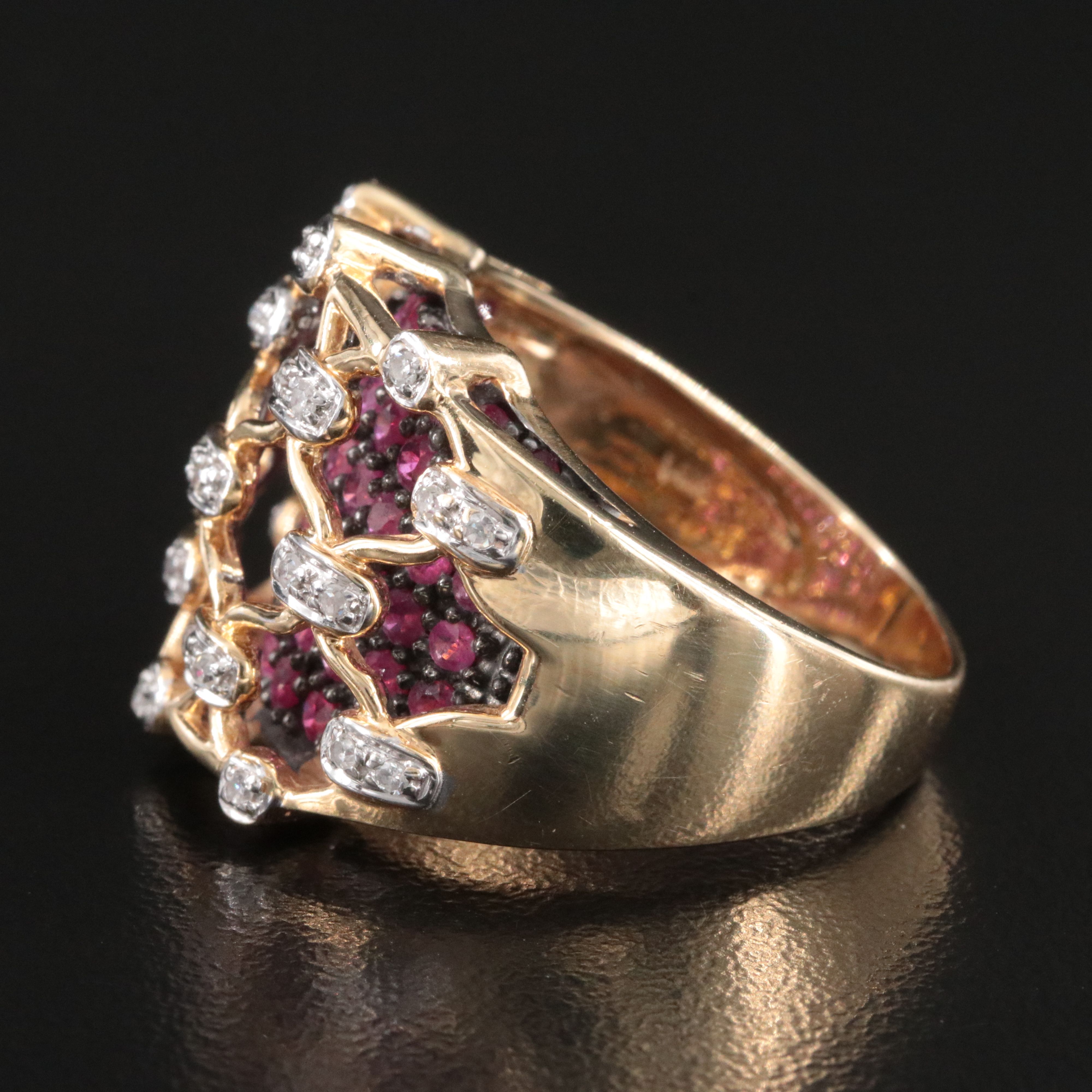 14K Ruby and Diamond Lattice Overlay Ring