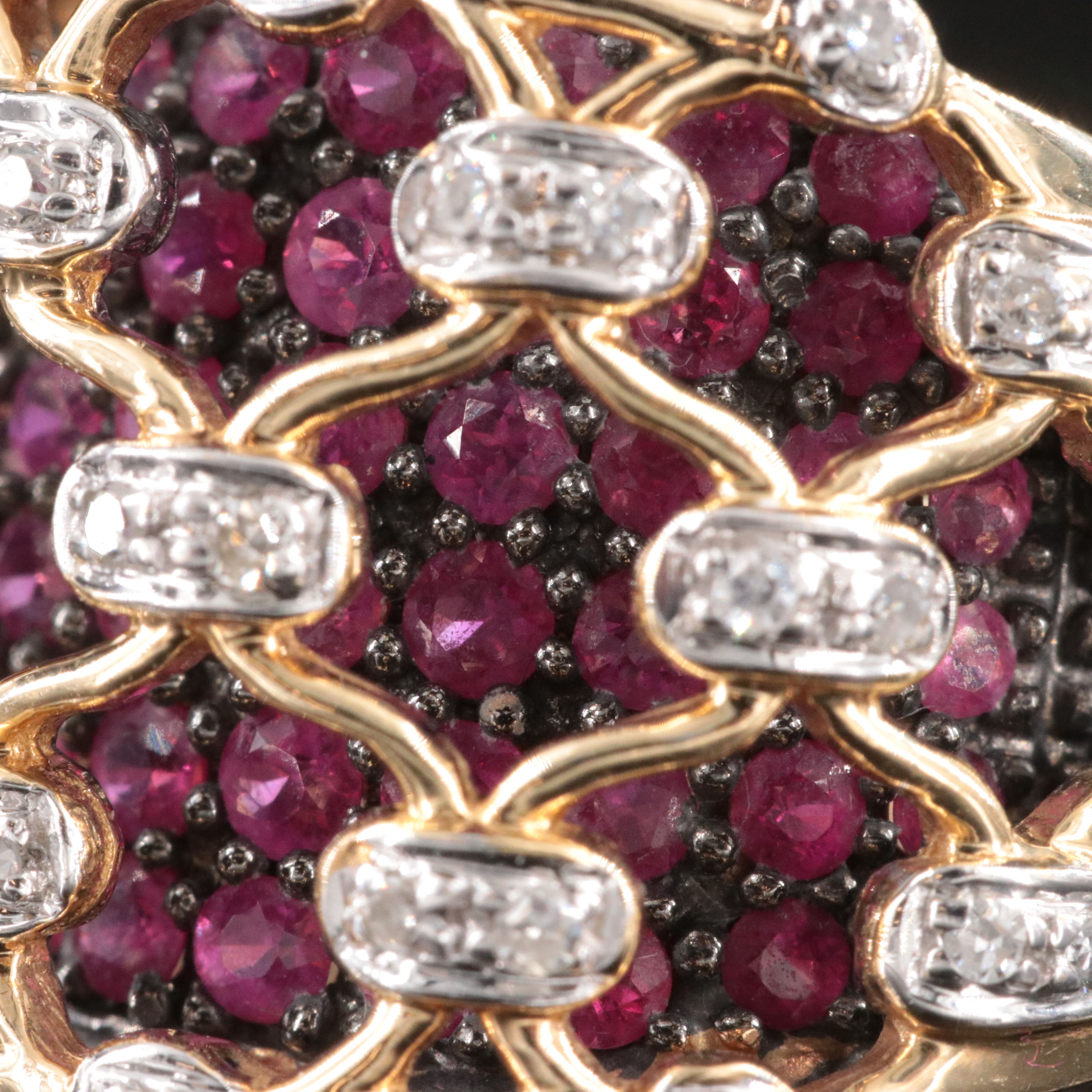 14K Ruby and Diamond Lattice Overlay Ring