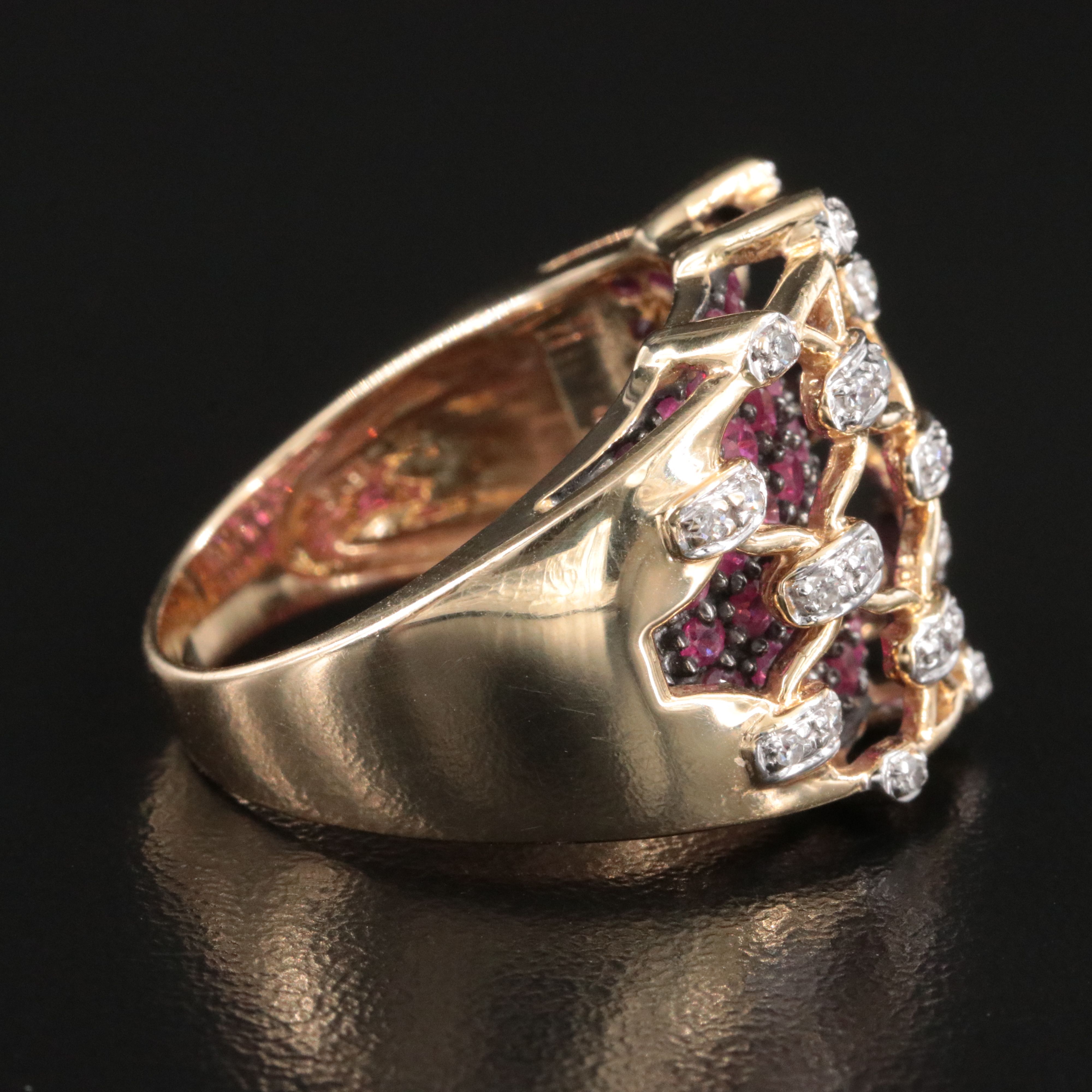 14K Ruby and Diamond Lattice Overlay Ring