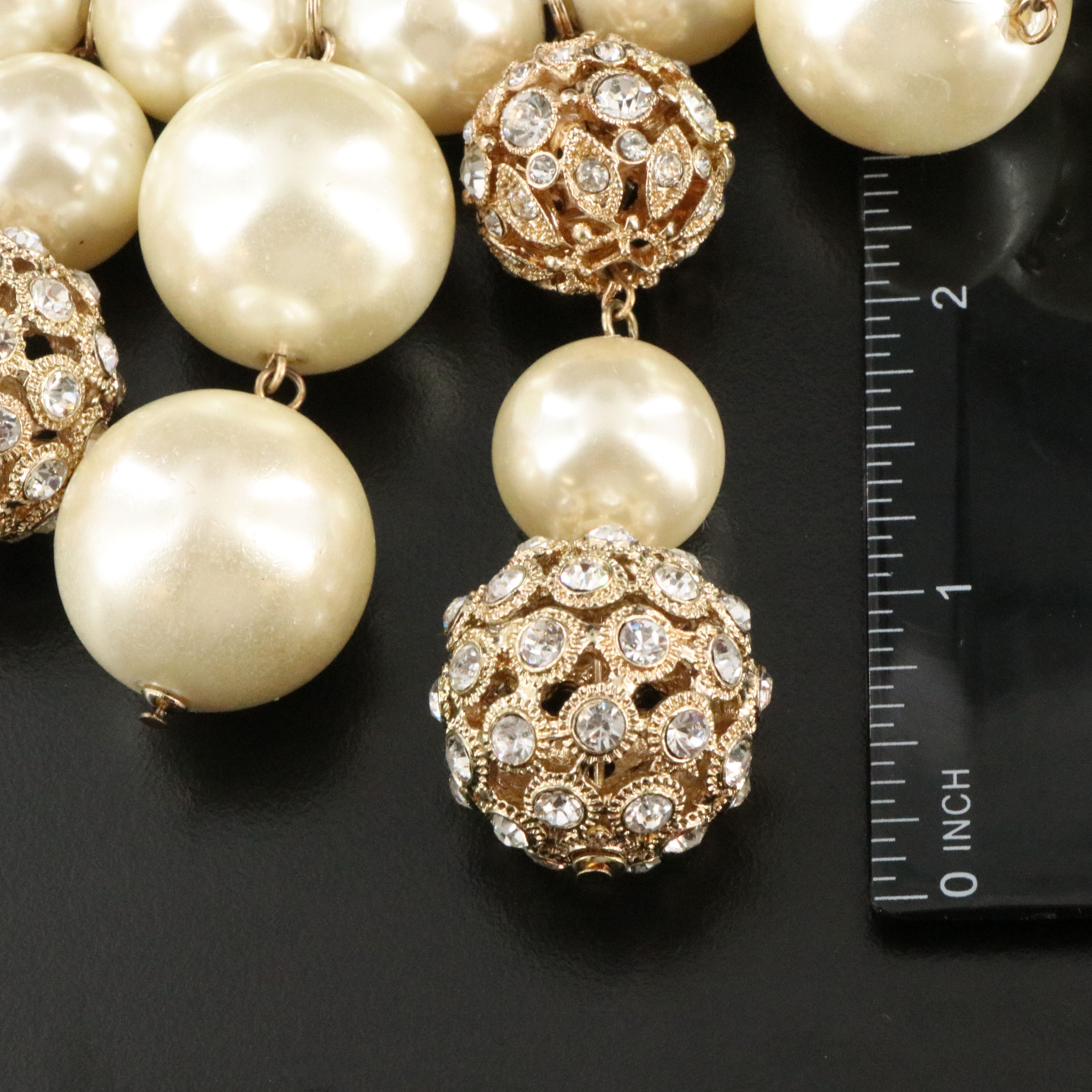 Faux Pearl and Rhinestone Globe Fringe Necklace