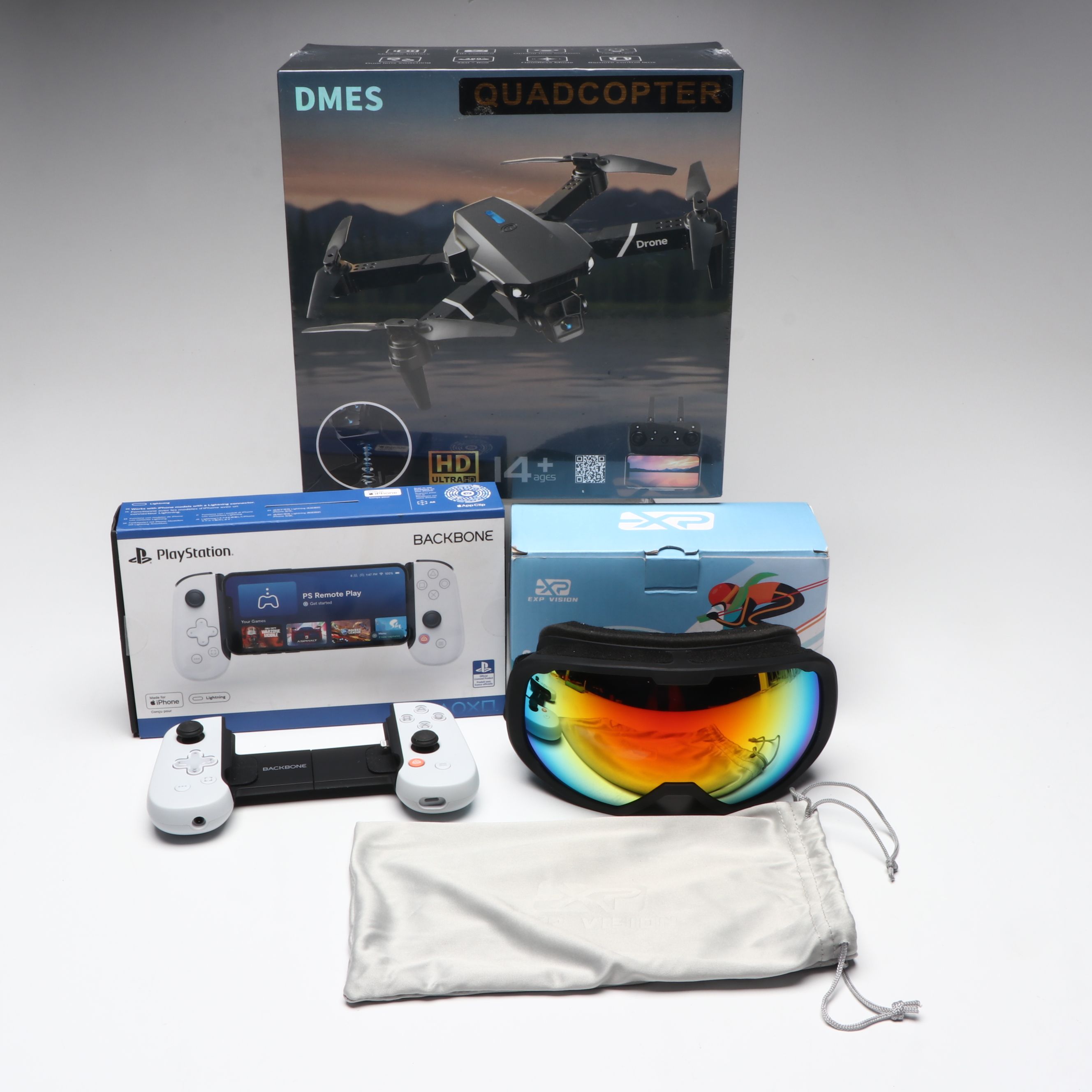 DMES Quadcopter Drone with PlayStation Backbone and EXP Ski Goggles