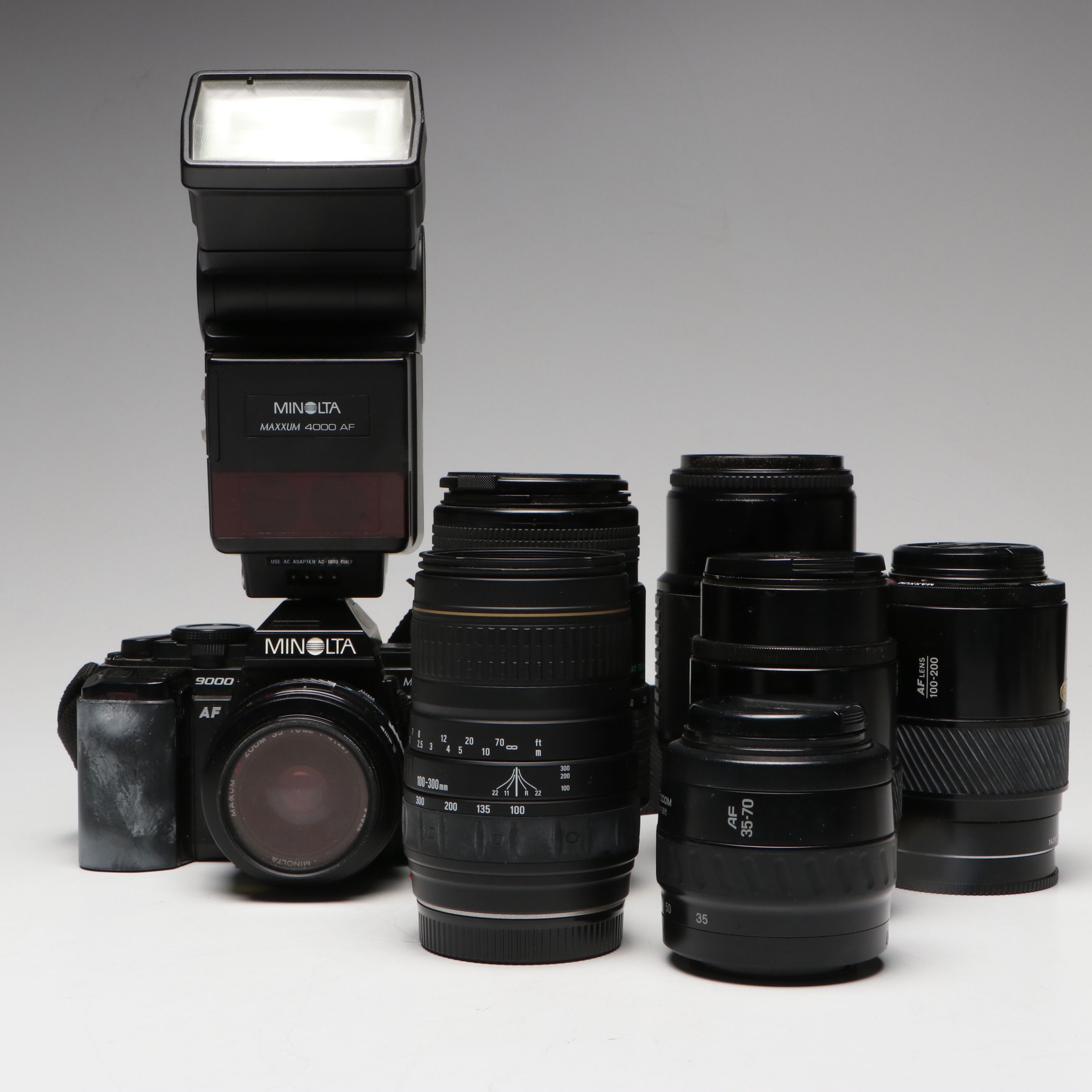 Minolta Maxxum 9000 with Flash and Lenses, 1980s