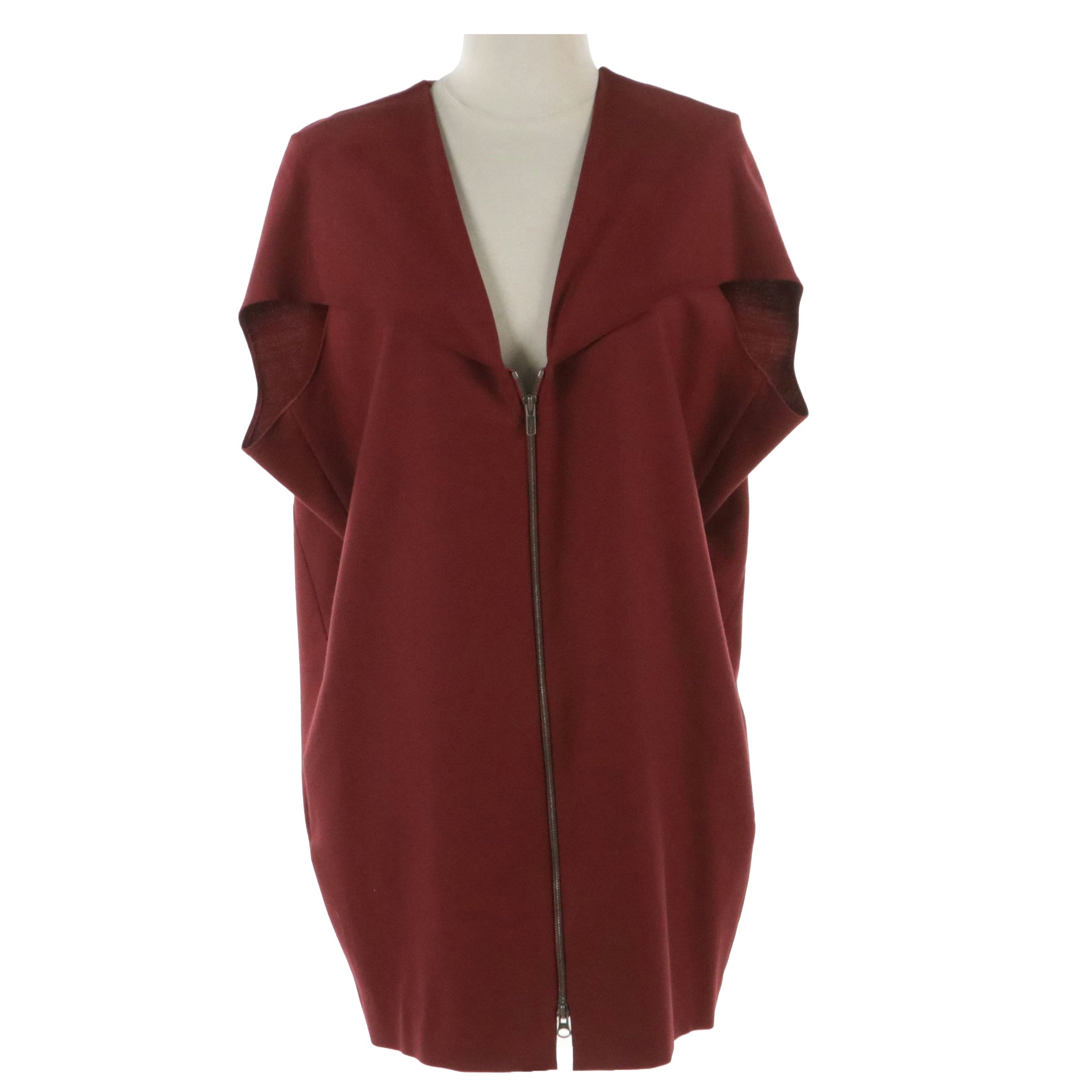 Chloé Wool Zipper-Front Cape Dress in Garnet with Silk Lining
